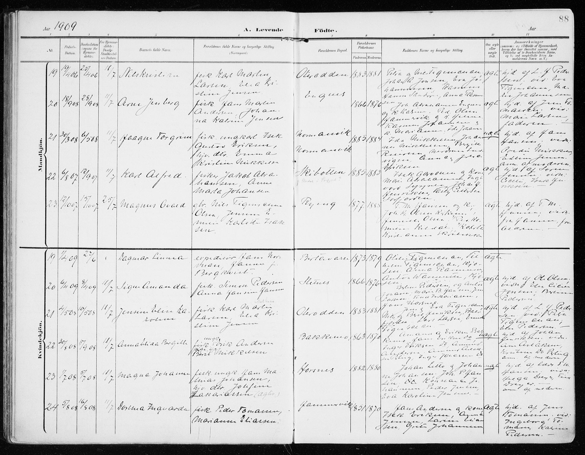 Lyngen sokneprestembete, AV/SATØ-S-1289/H/He/Hea/L0011kirke: Parish register (official) no. 11, 1903-1913, p. 88