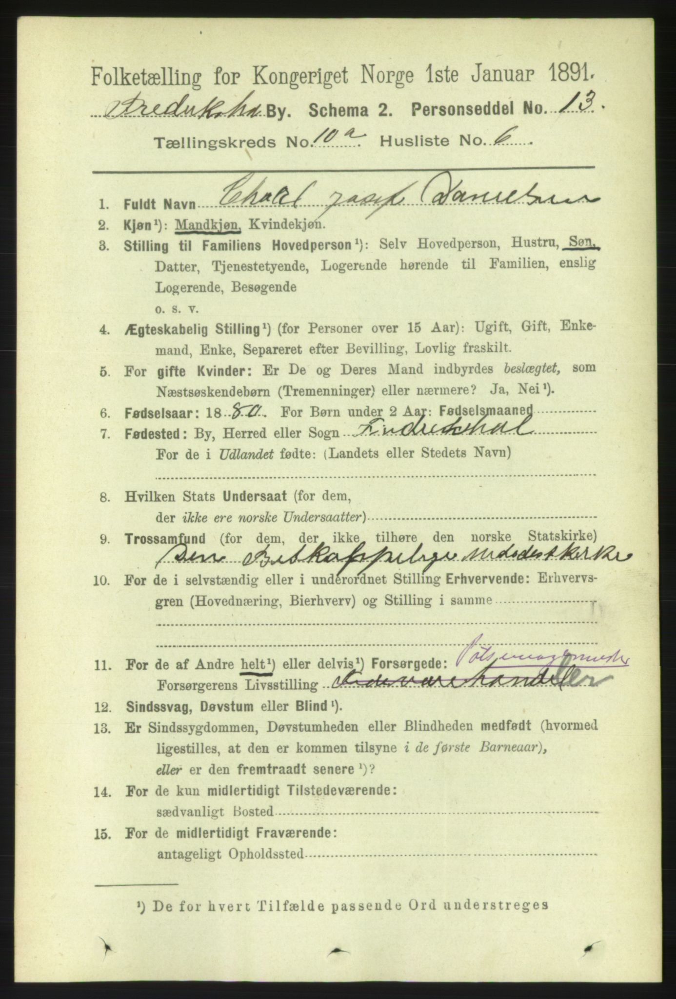 RA, 1891 census for 0101 Fredrikshald, 1891, p. 7075