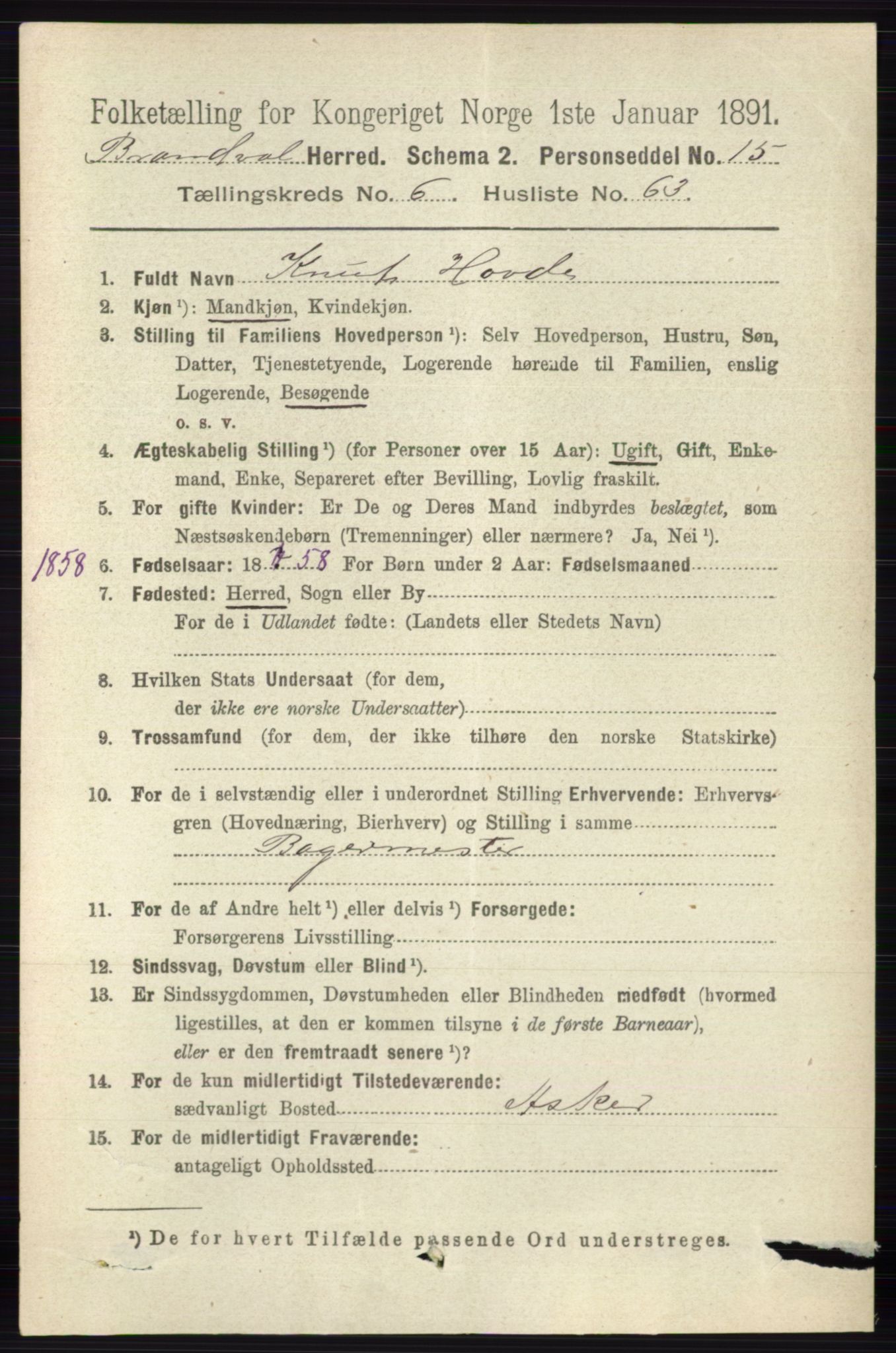 RA, 1891 census for 0422 Brandval, 1891, p. 3256