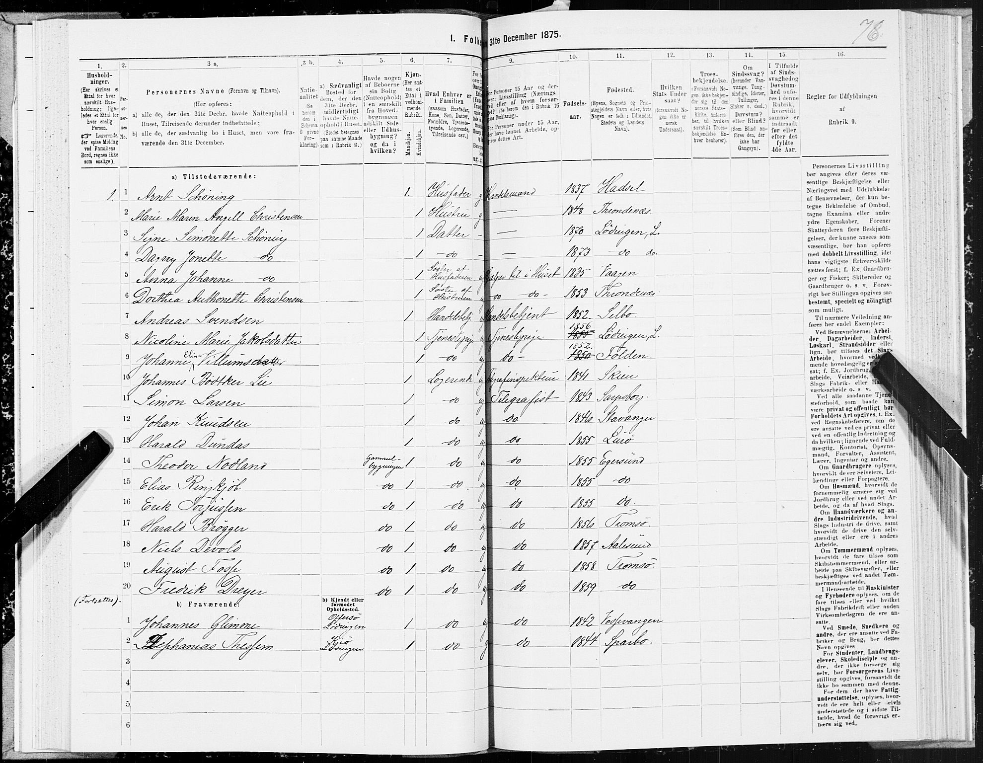 SAT, 1875 census for 1851P Lødingen, 1875, p. 2078