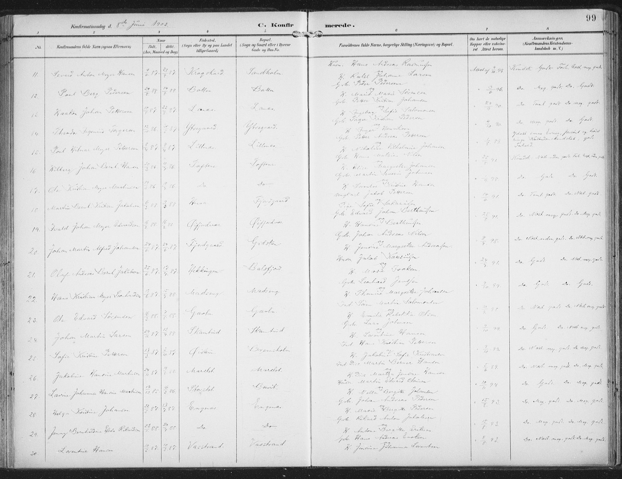 Lenvik sokneprestembete, SATØ/S-1310/H/Ha/Haa/L0015kirke: Parish register (official) no. 15, 1896-1915, p. 99