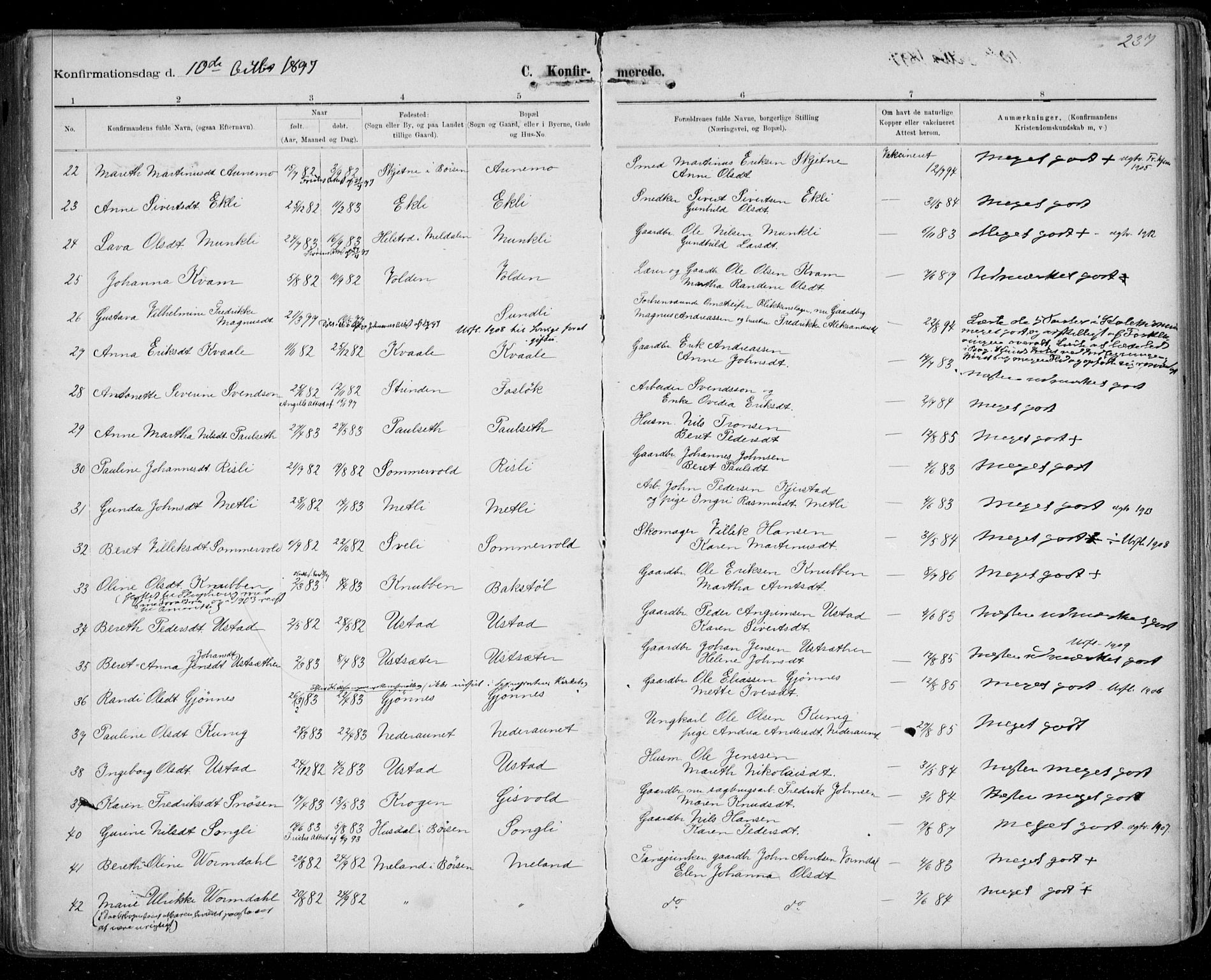 Ministerialprotokoller, klokkerbøker og fødselsregistre - Sør-Trøndelag, AV/SAT-A-1456/668/L0811: Parish register (official) no. 668A11, 1894-1913, p. 237