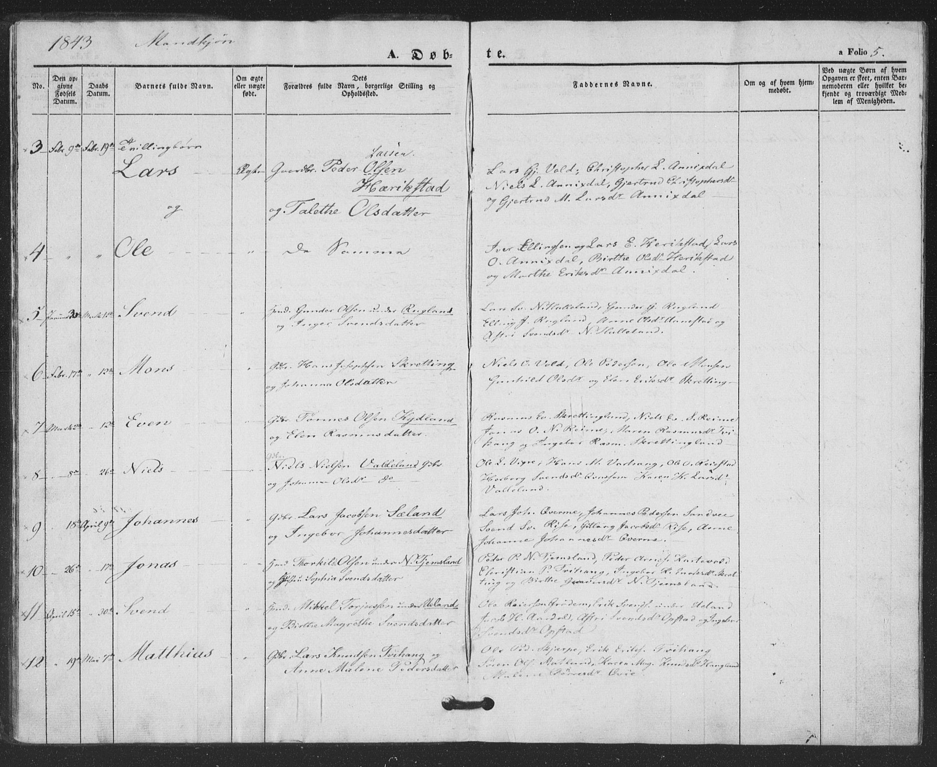 Hå sokneprestkontor, AV/SAST-A-101801/001/30BA/L0007: Parish register (official) no. A 6, 1842-1855, p. 5