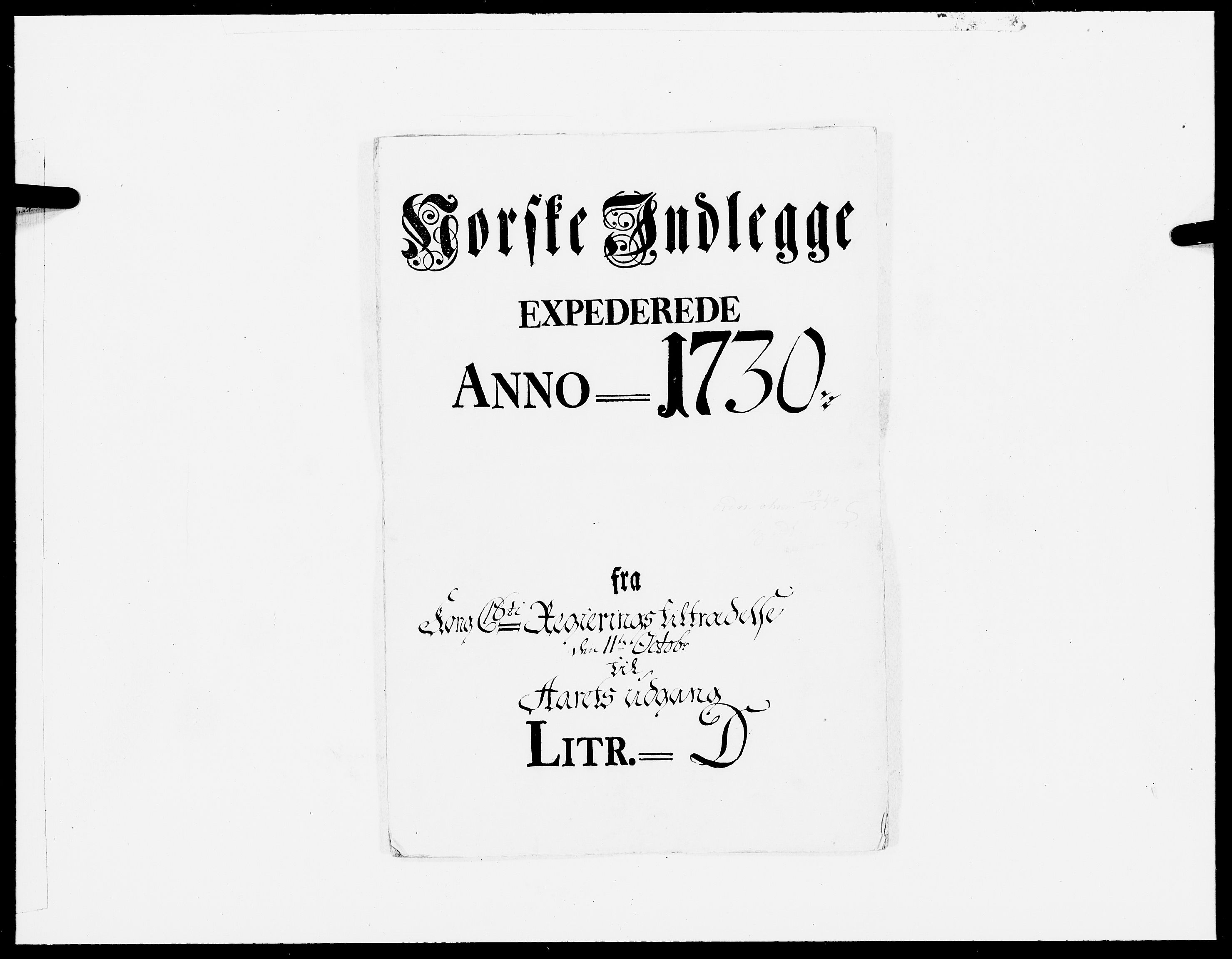 Danske Kanselli 1572-1799, AV/RA-EA-3023/F/Fc/Fcc/Fcca/L0108: Norske innlegg 1572-1799, 1730, p. 1