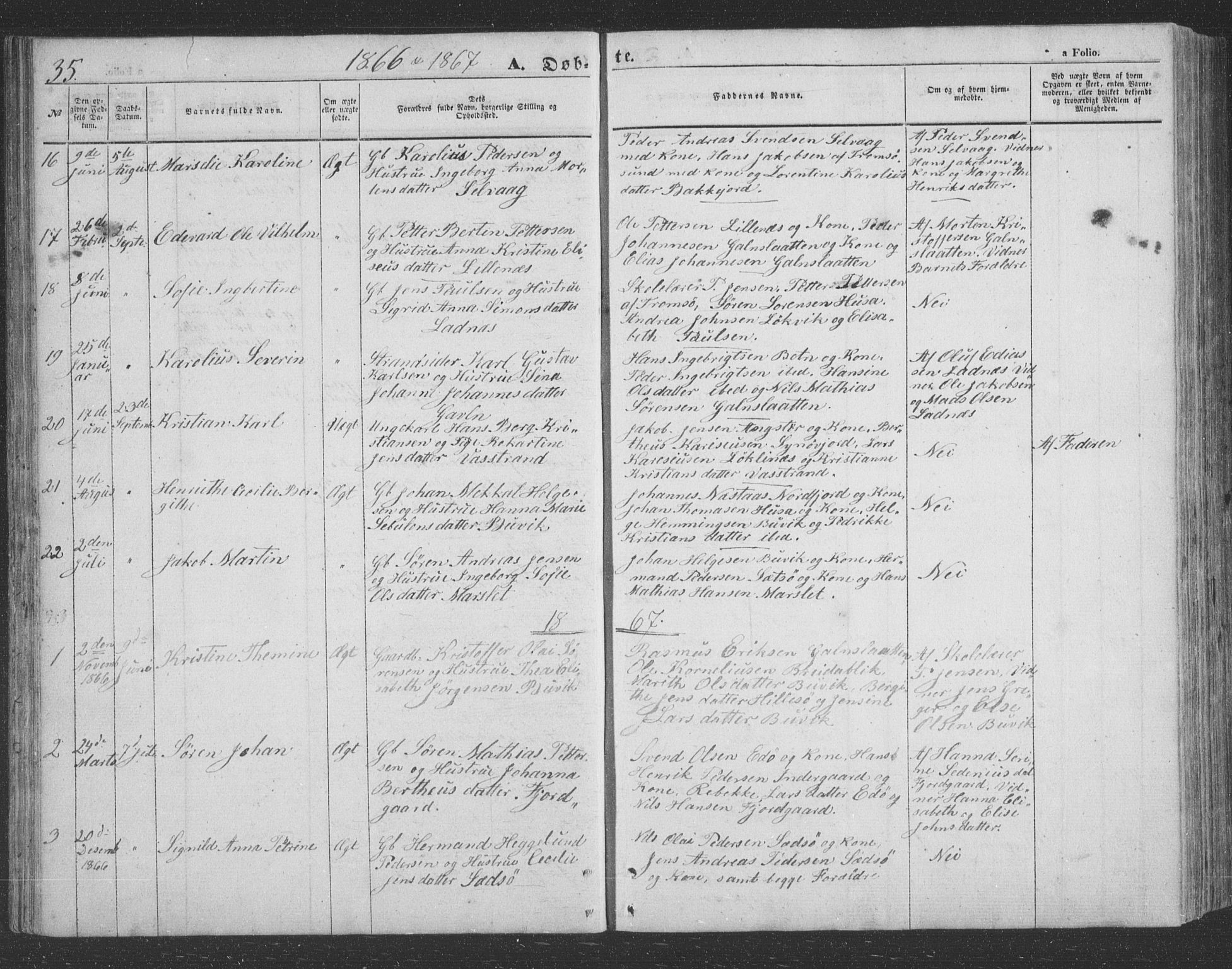 Lenvik sokneprestembete, SATØ/S-1310/H/Ha/Hab/L0020klokker: Parish register (copy) no. 20, 1855-1883, p. 35