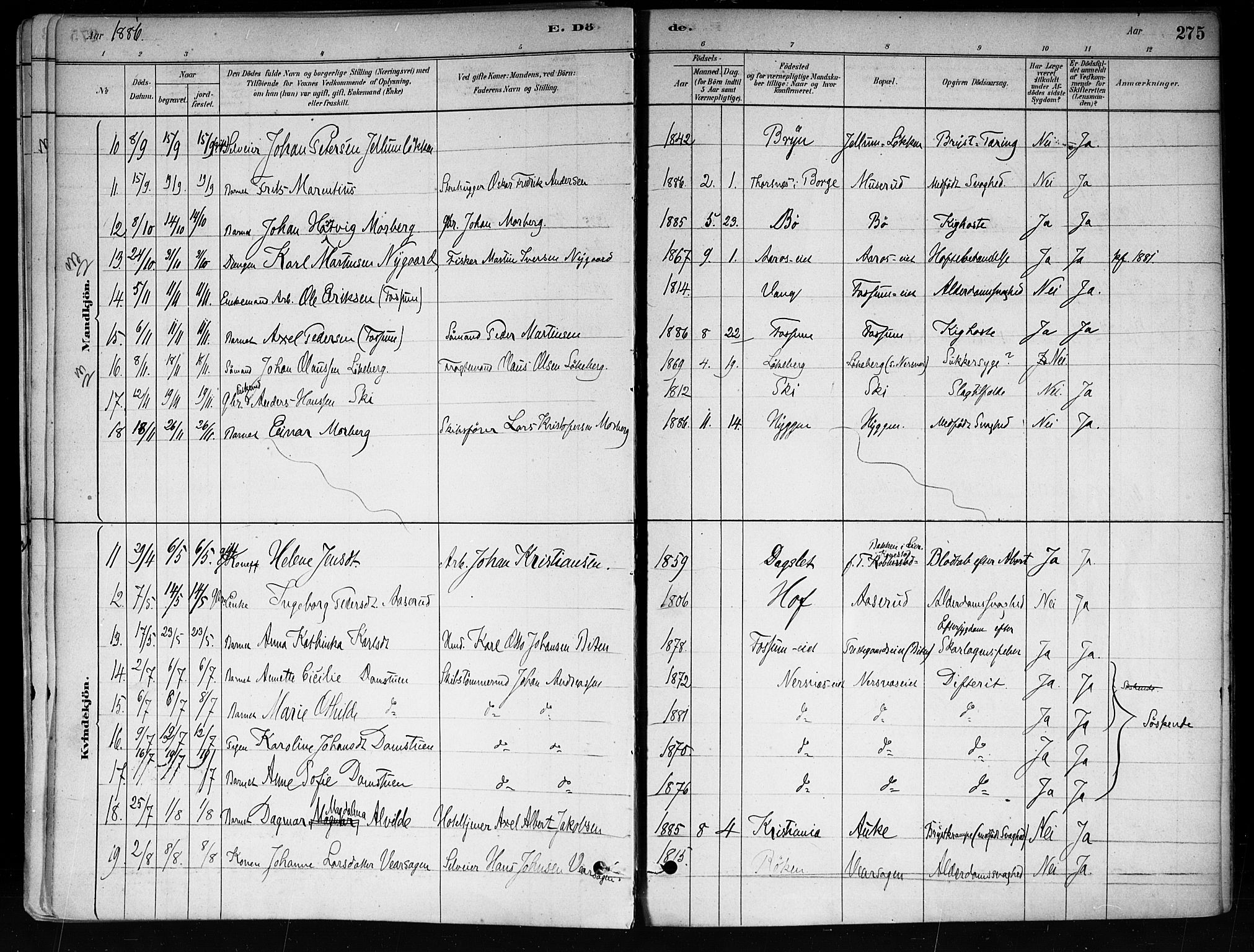 Røyken kirkebøker, SAKO/A-241/F/Fa/L0008: Parish register (official) no. 8, 1880-1897, p. 275