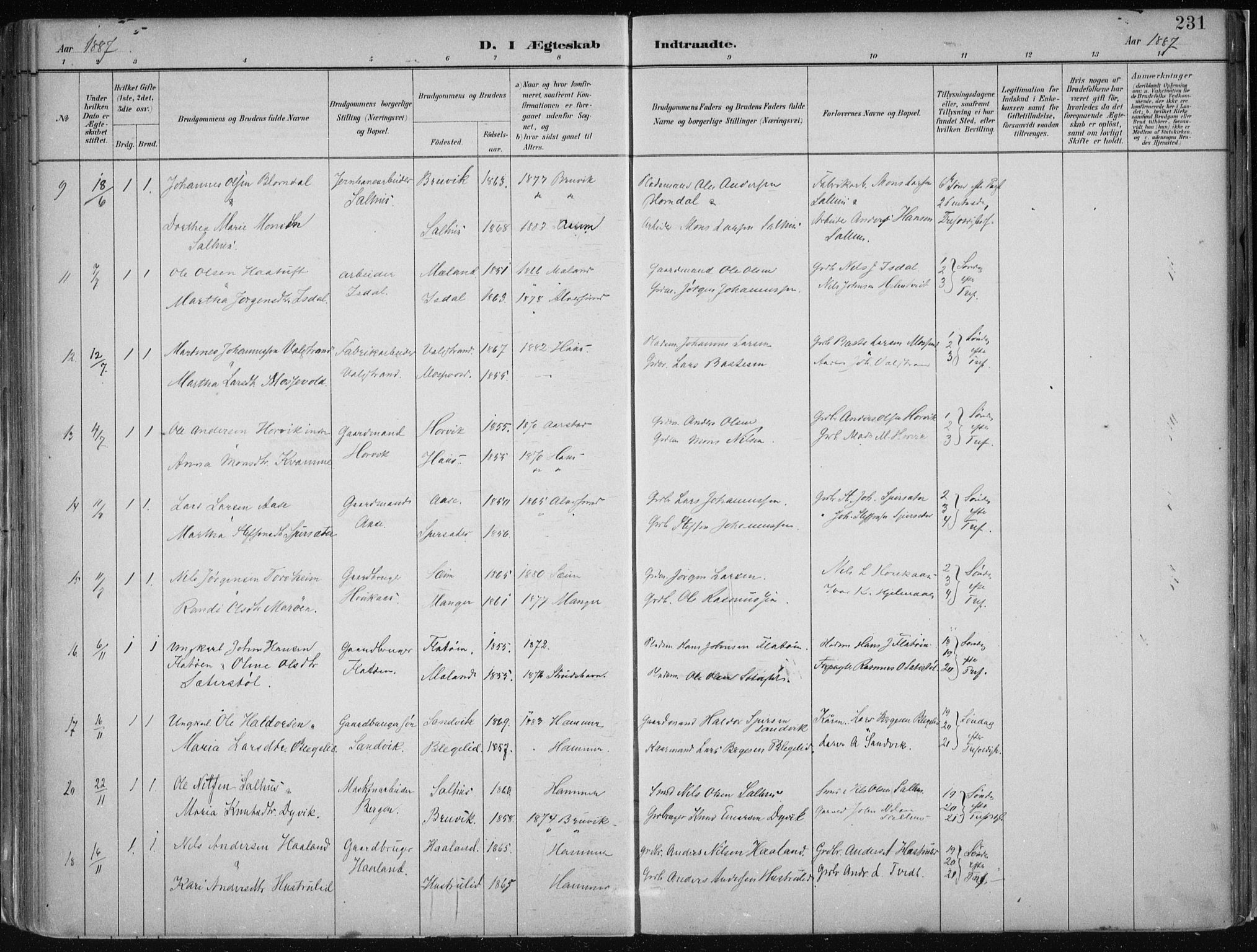 Hamre sokneprestembete, SAB/A-75501/H/Ha/Haa/Haab/L0001: Parish register (official) no. B  1, 1882-1905, p. 231
