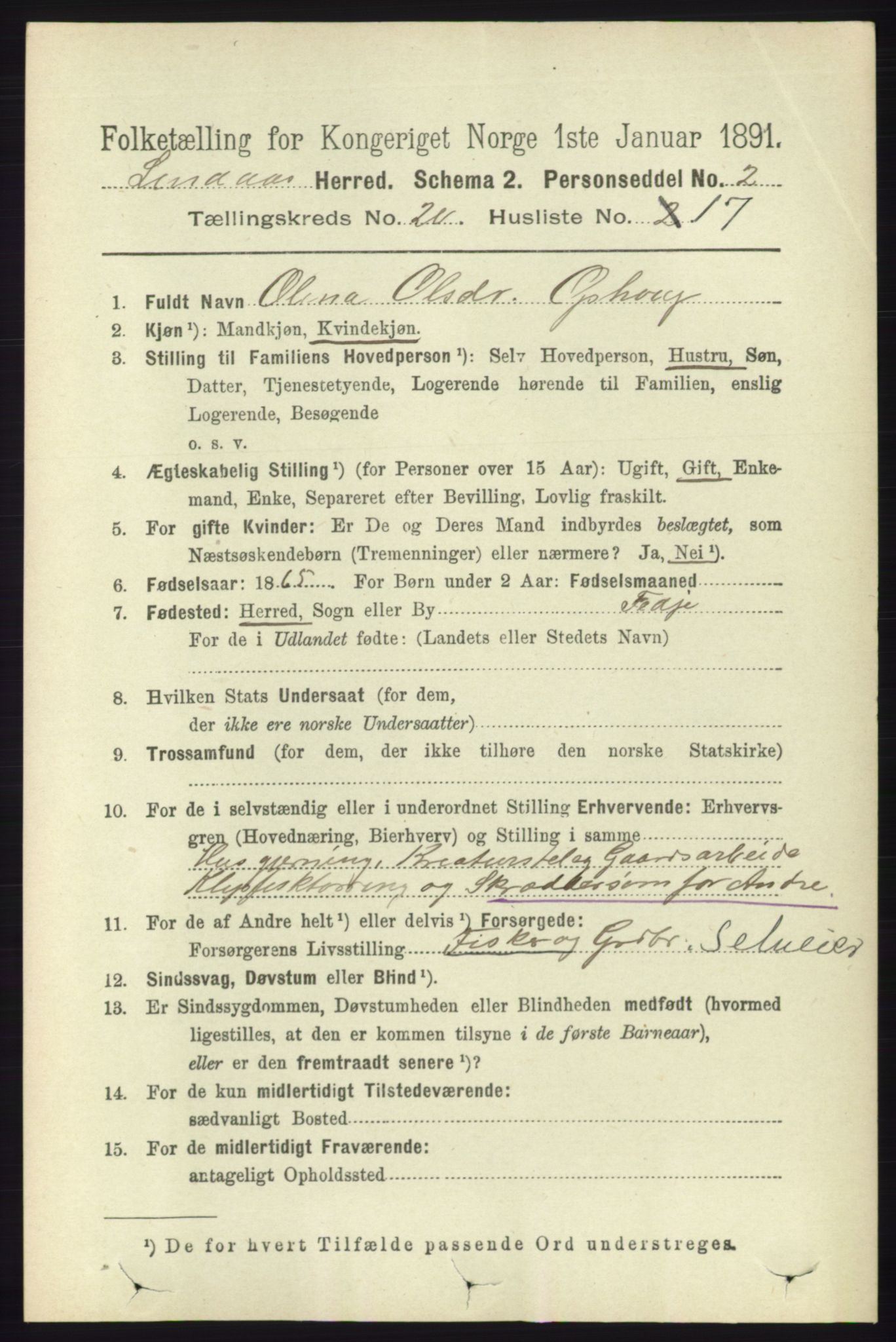 RA, 1891 census for 1263 Lindås, 1891, p. 7451