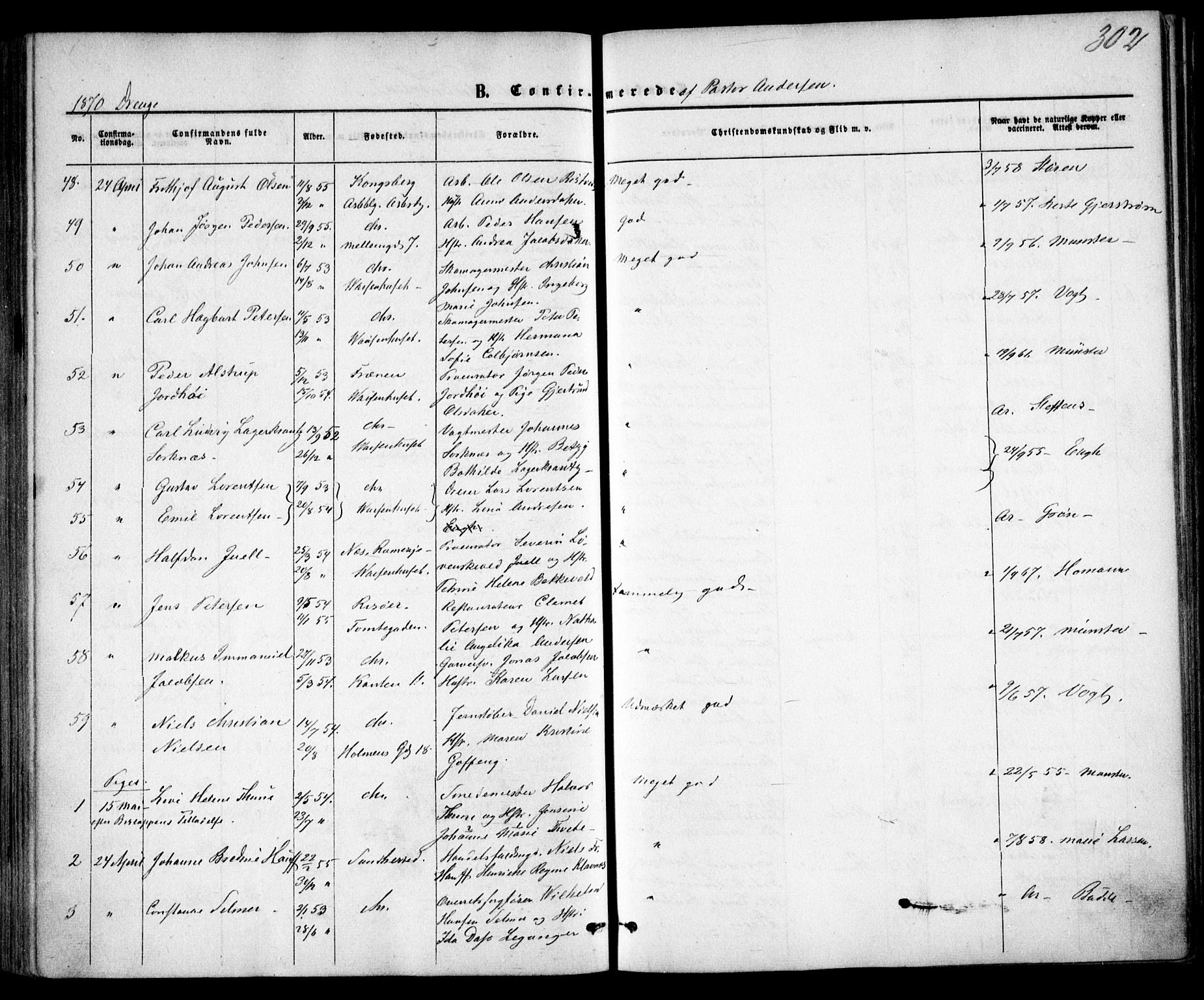 Trefoldighet prestekontor Kirkebøker, SAO/A-10882/F/Fb/L0001: Parish register (official) no. II 1, 1858-1871, p. 302