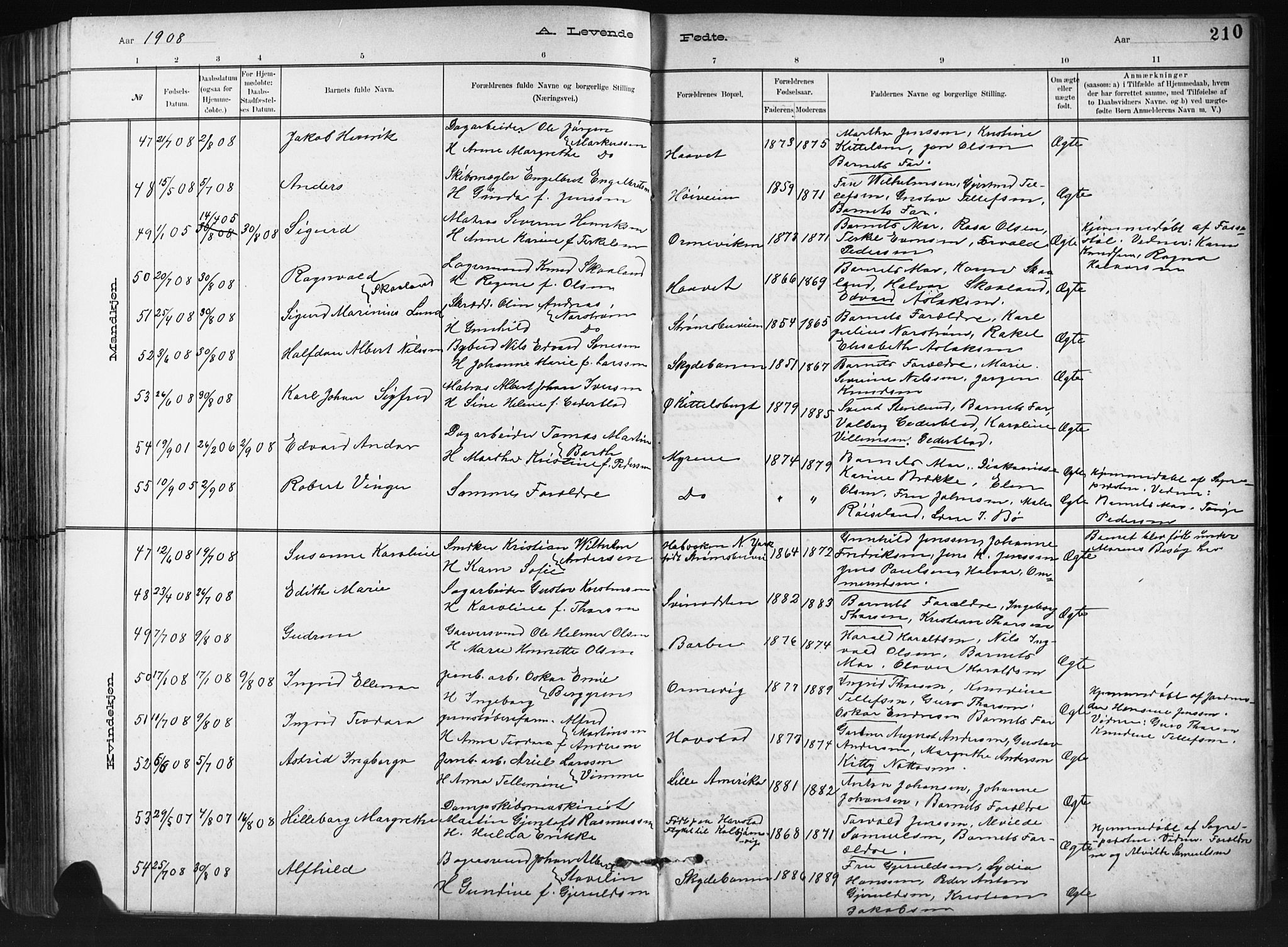 Barbu sokneprestkontor, SAK/1111-0003/F/Fb/L0002: Parish register (copy) no. B 2, 1890-1922, p. 210