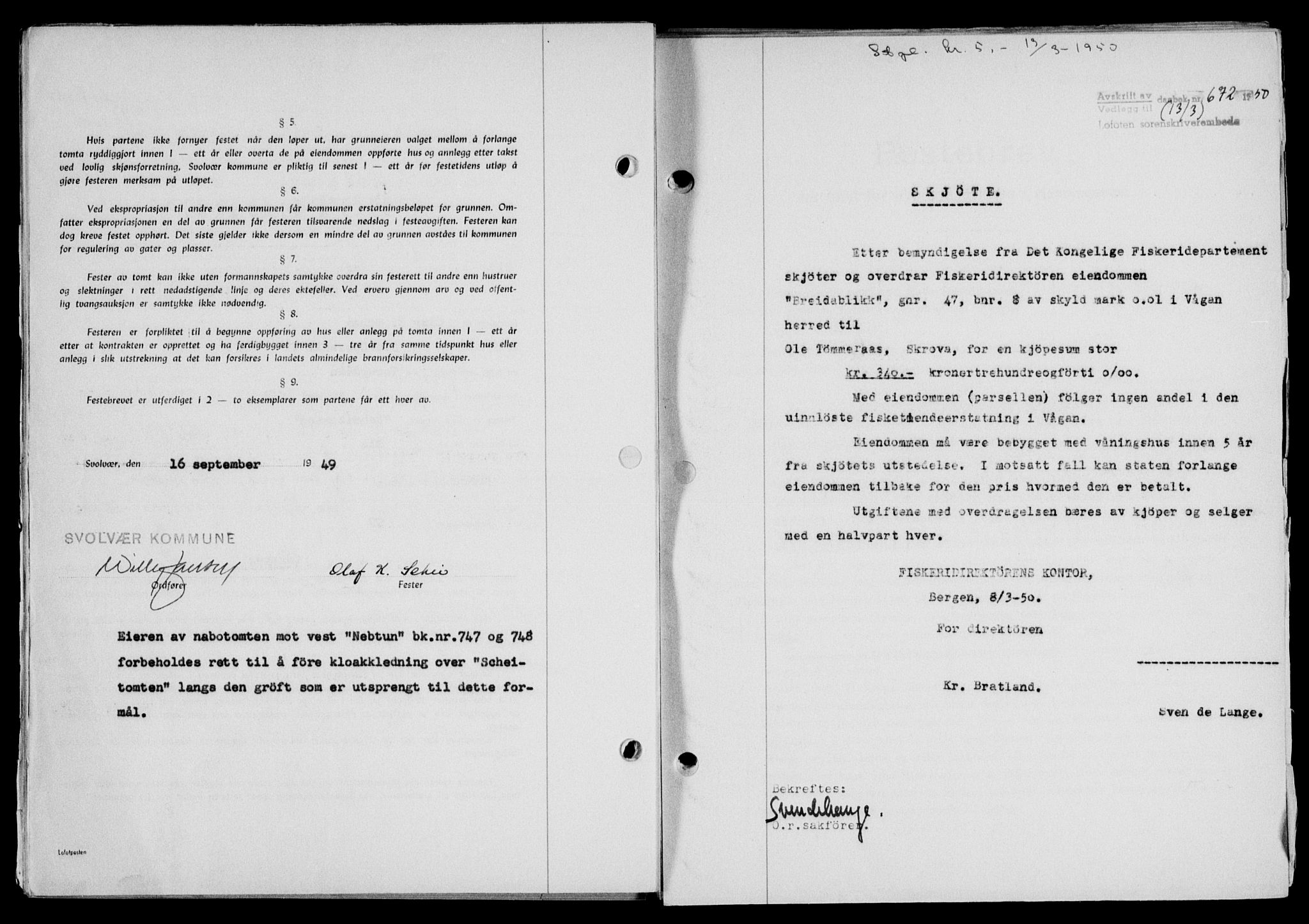 Lofoten sorenskriveri, SAT/A-0017/1/2/2C/L0023a: Mortgage book no. 23a, 1950-1950, Diary no: : 672/1950