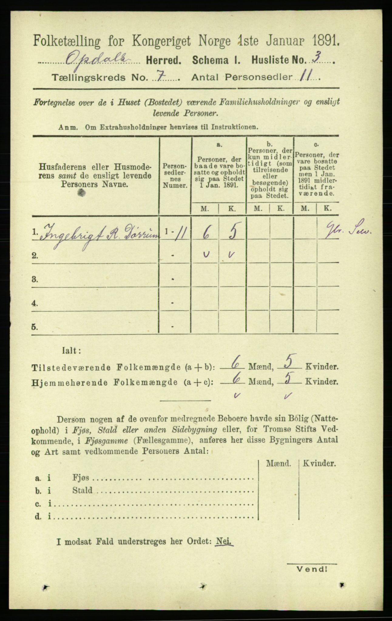 RA, 1891 census for 1634 Oppdal, 1891, p. 3408