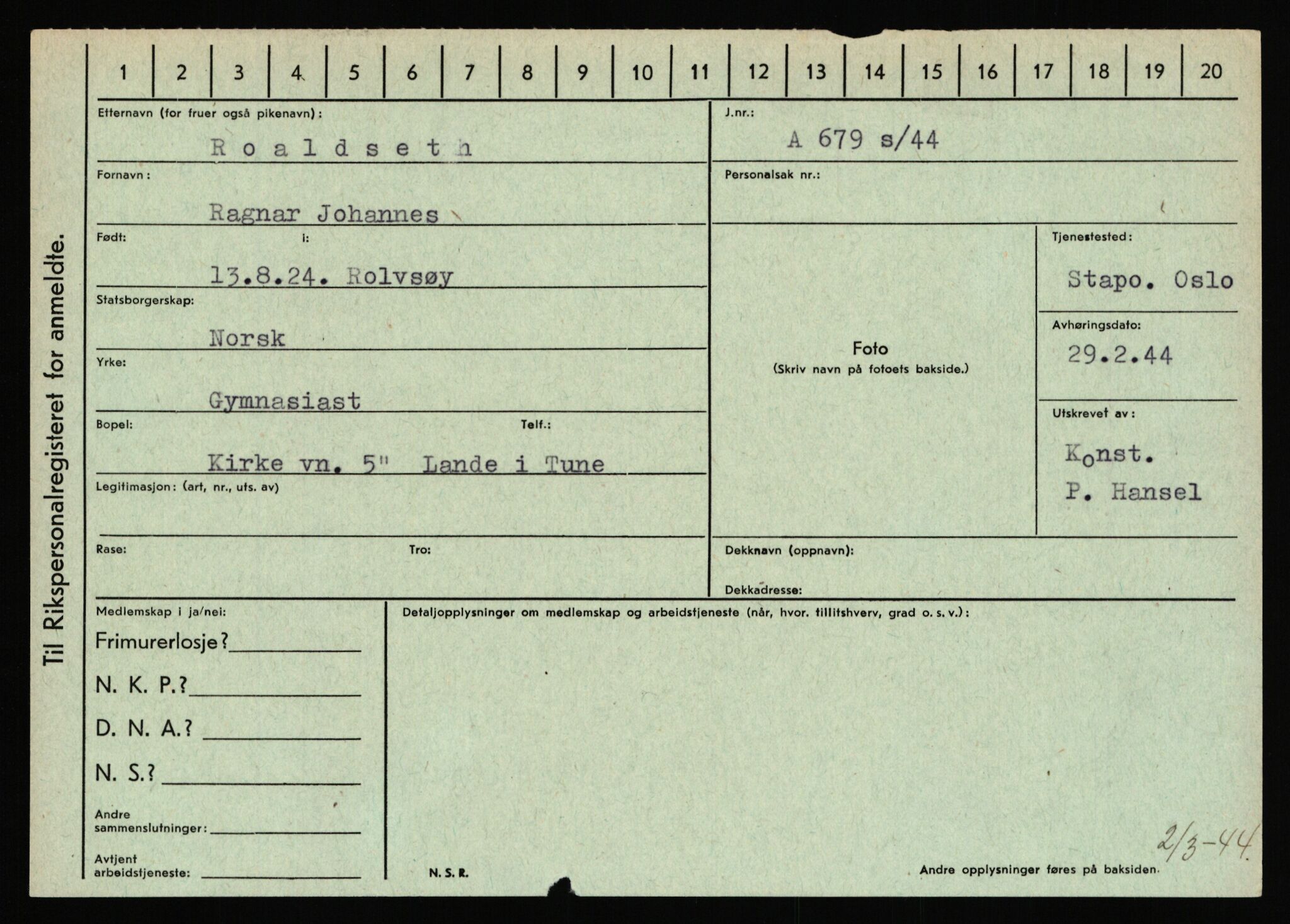 Statspolitiet - Hovedkontoret / Osloavdelingen, AV/RA-S-1329/C/Ca/L0013: Raa - Servold, 1943-1945, p. 1540