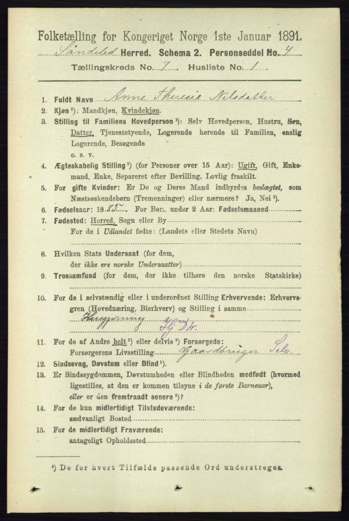 RA, 1891 census for 0913 Søndeled, 1891, p. 2336