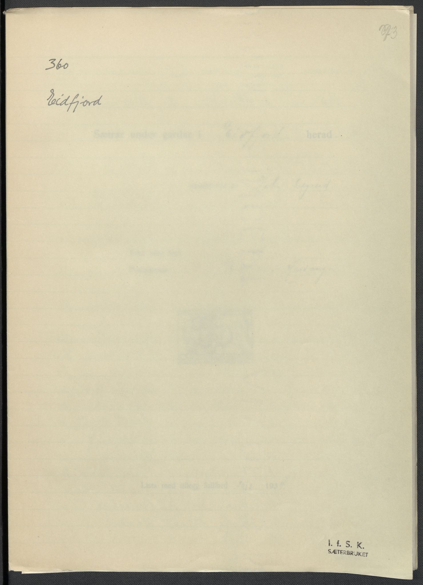 Instituttet for sammenlignende kulturforskning, AV/RA-PA-0424/F/Fc/L0010/0003: Eske B10: / Hordaland (perm XXVII), 1933-1936, p. 73