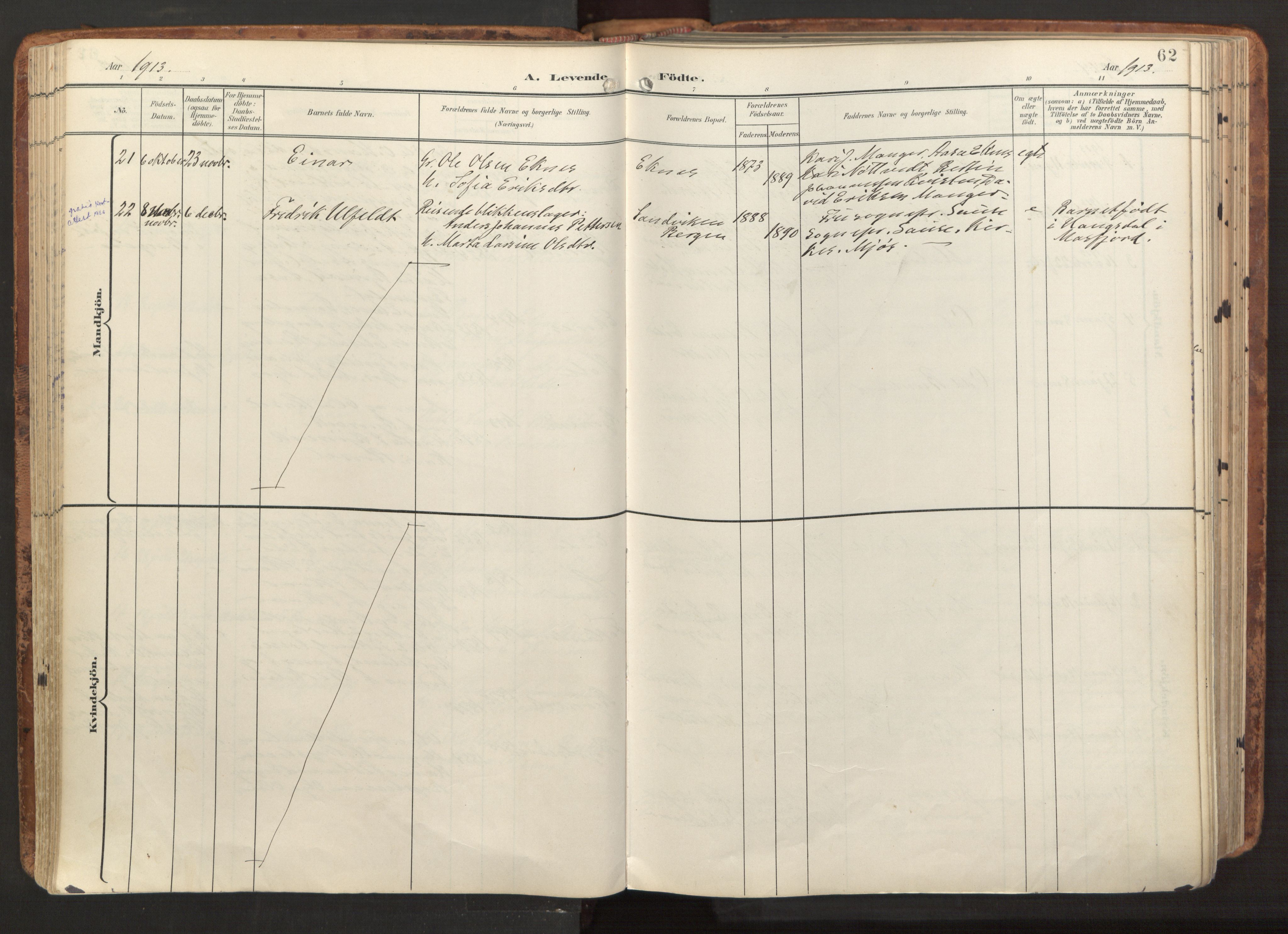 Hosanger sokneprestembete, AV/SAB-A-75801/H/Haa: Parish register (official) no. B 2, 1897-1923, p. 62