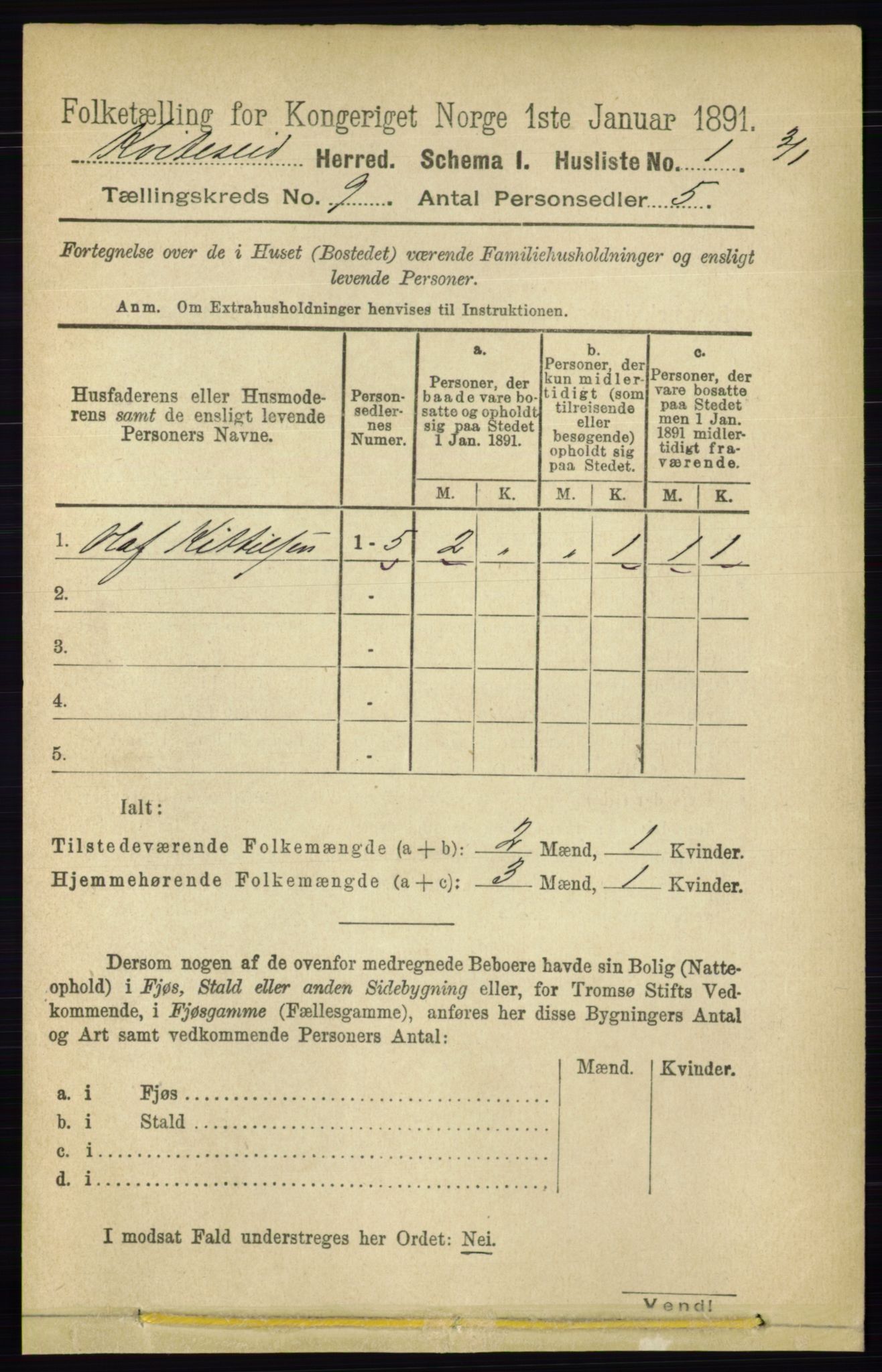 RA, 1891 census for 0829 Kviteseid, 1891, p. 1945