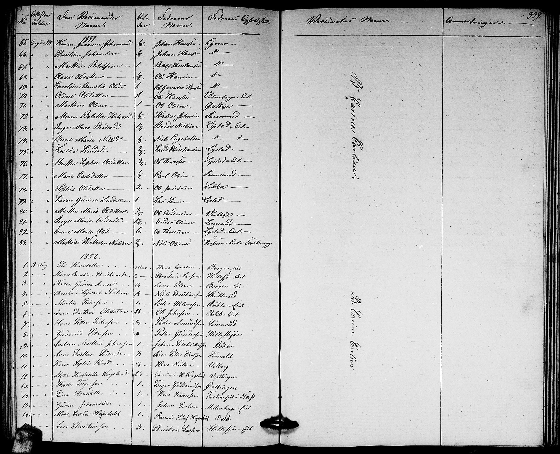 Sørum prestekontor Kirkebøker, AV/SAO-A-10303/G/Ga/L0003: Parish register (copy) no. I 3, 1846-1863, p. 339