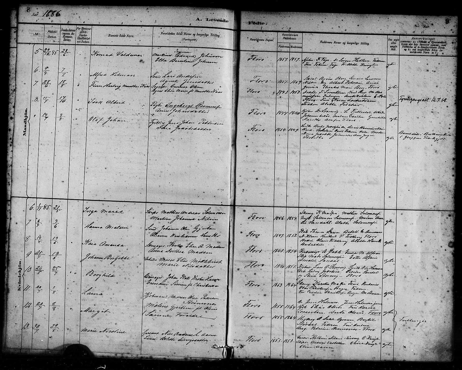 Kinn sokneprestembete, AV/SAB-A-80801/H/Haa/Haac/L0001: Parish register (official) no. C 1, 1883-1894, p. 9