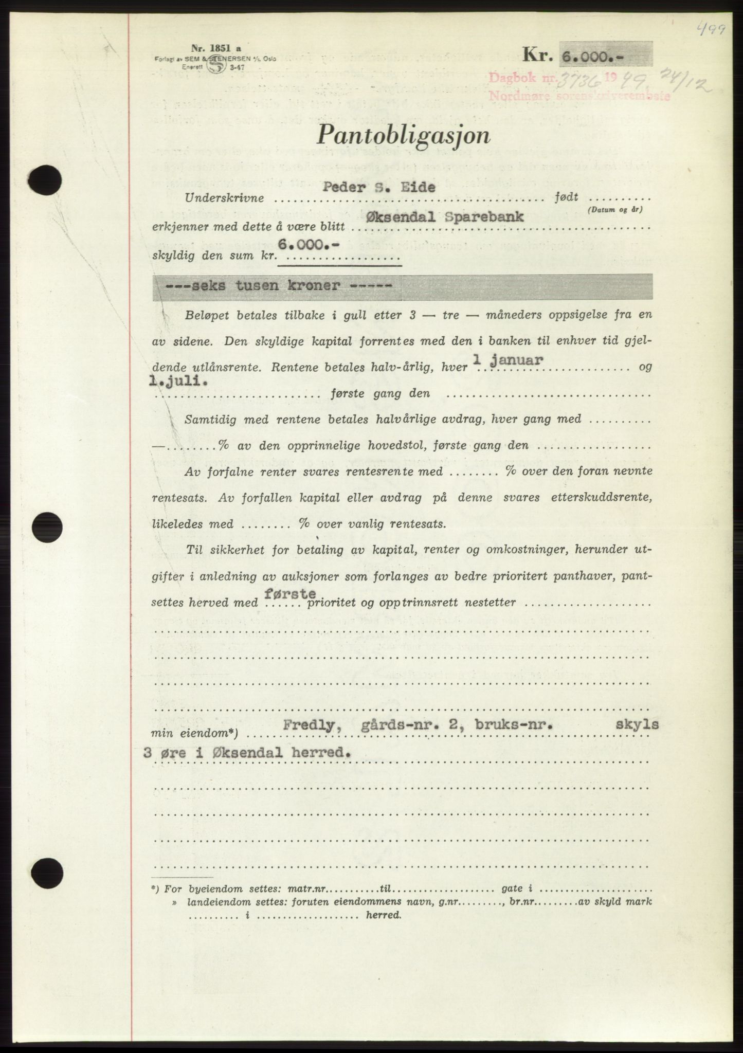 Nordmøre sorenskriveri, AV/SAT-A-4132/1/2/2Ca: Mortgage book no. B103, 1949-1950, Diary no: : 3736/1949