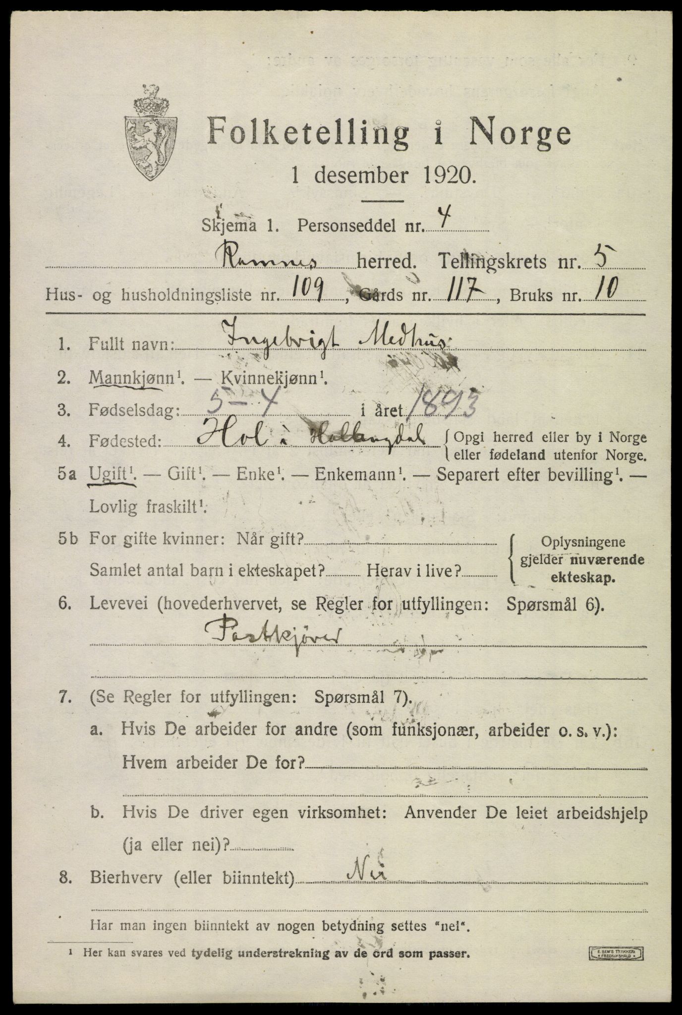 SAKO, 1920 census for Ramnes, 1920, p. 6194