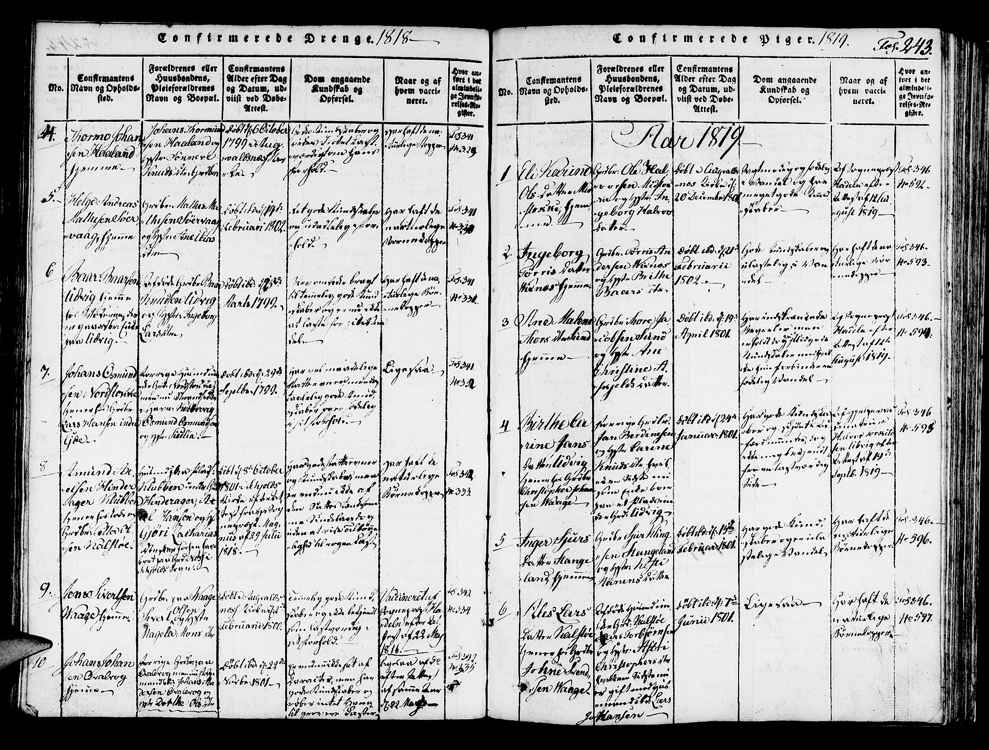 Avaldsnes sokneprestkontor, SAST/A -101851/H/Ha/Haa/L0004: Parish register (official) no. A 4, 1816-1825, p. 243