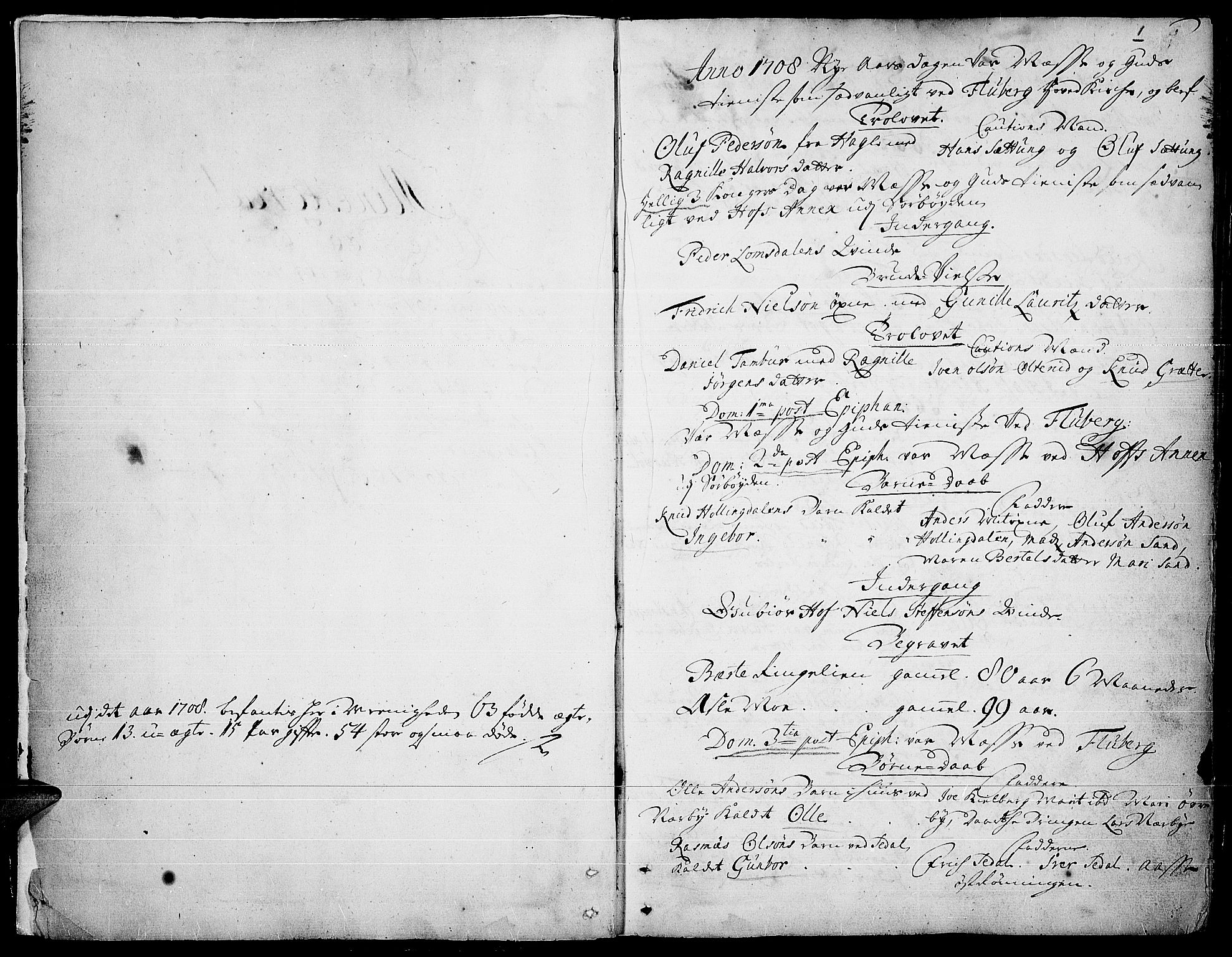 Land prestekontor, SAH/PREST-120/H/Ha/Haa/L0001: Parish register (official) no. 1, 1708-1732, p. 0-1