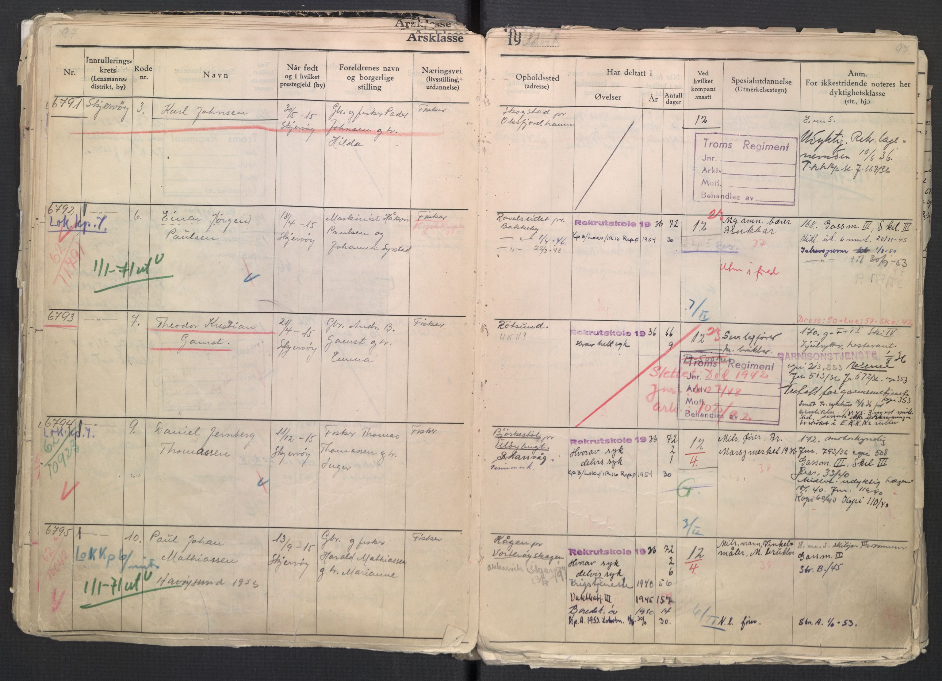 Forsvaret, Troms infanteriregiment nr. 16, AV/RA-RAFA-3146/P/Pa/L0007/0001: Ruller / Rulle for regimentets menige mannskaper, årsklasse 1936, 1936, p. 97