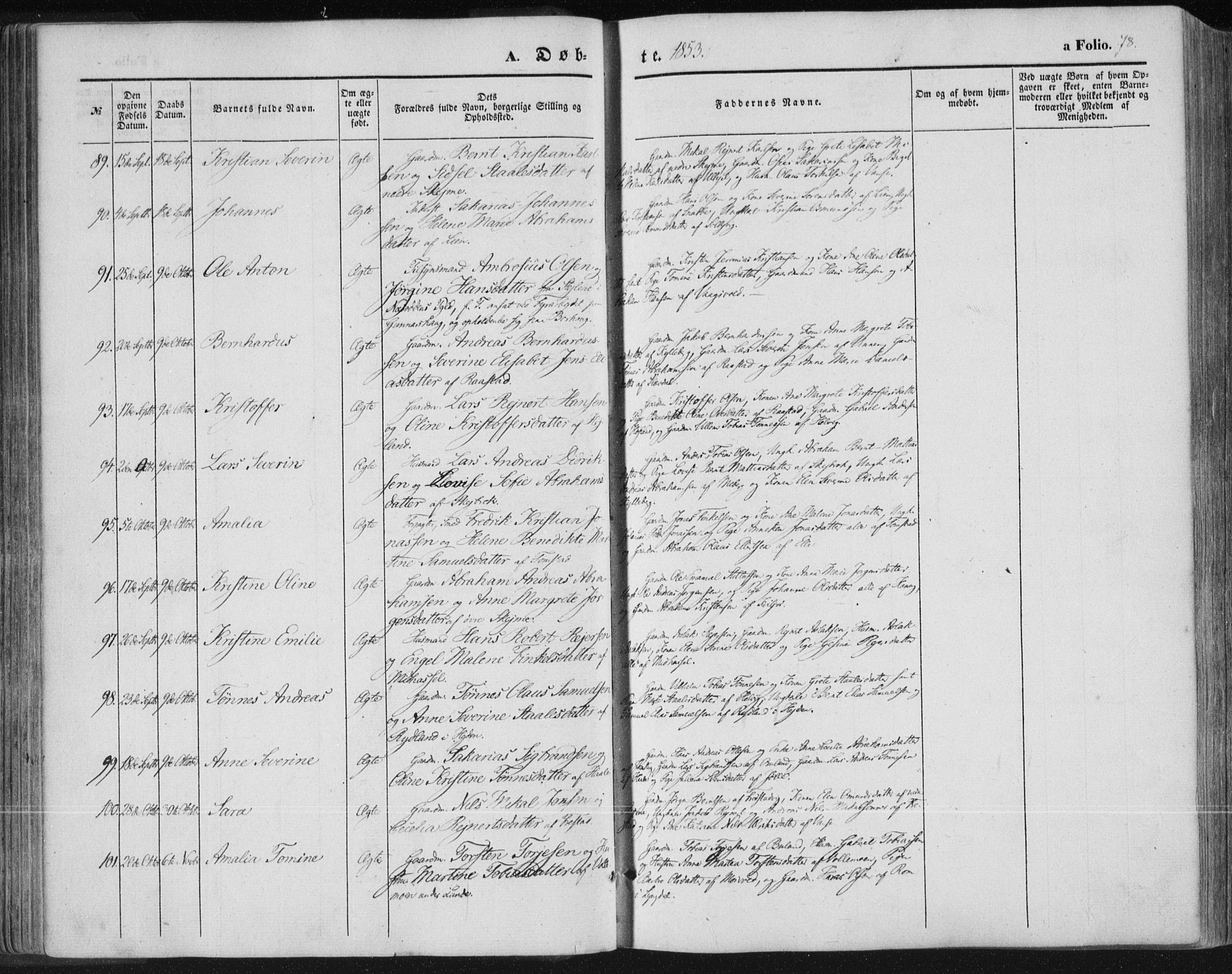 Lista sokneprestkontor, AV/SAK-1111-0027/F/Fa/L0010: Parish register (official) no. A 10, 1846-1861, p. 78