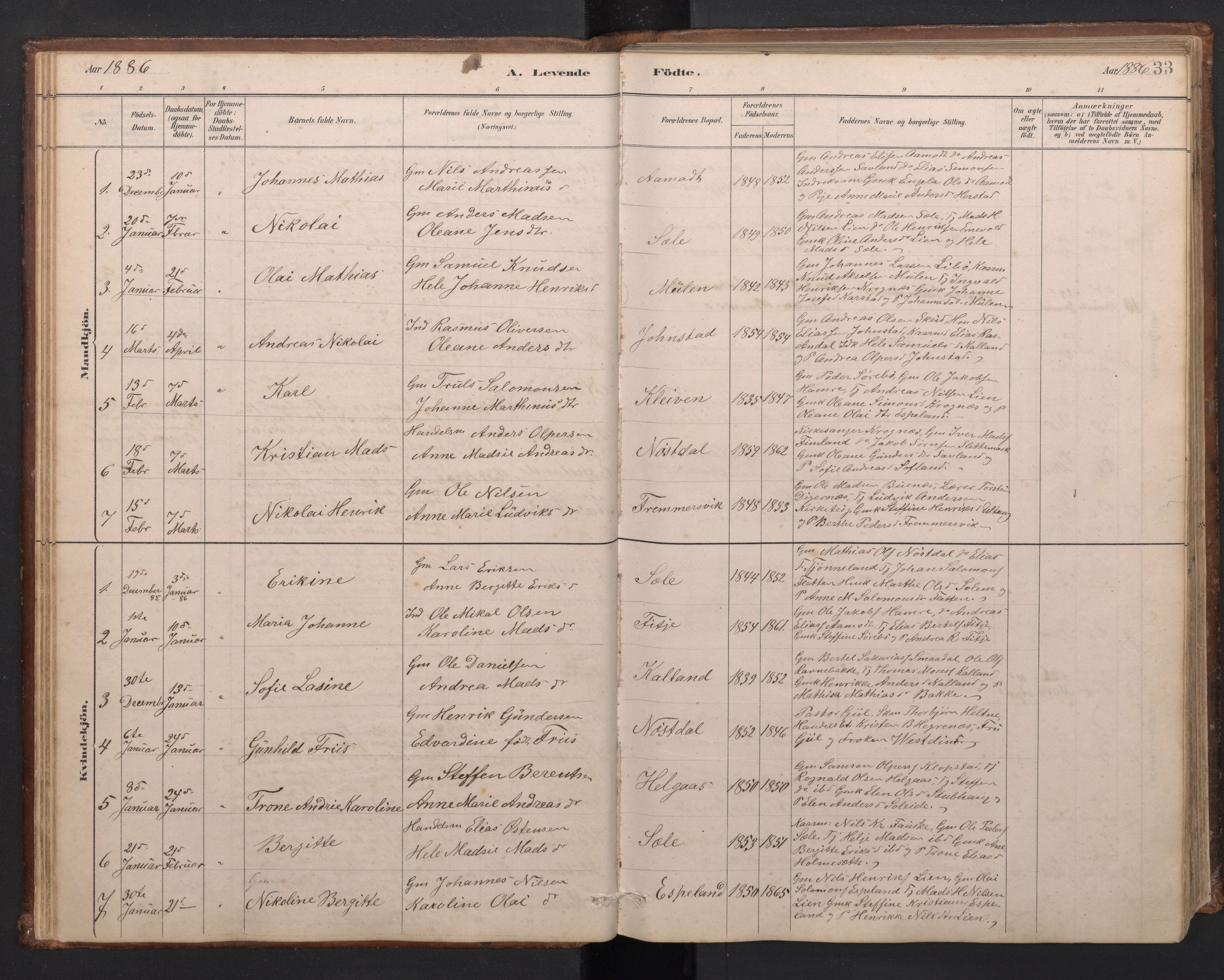 Førde sokneprestembete, SAB/A-79901/H/Hab/Habd/L0003: Parish register (copy) no. D 3, 1881-1897, p. 32b-33a