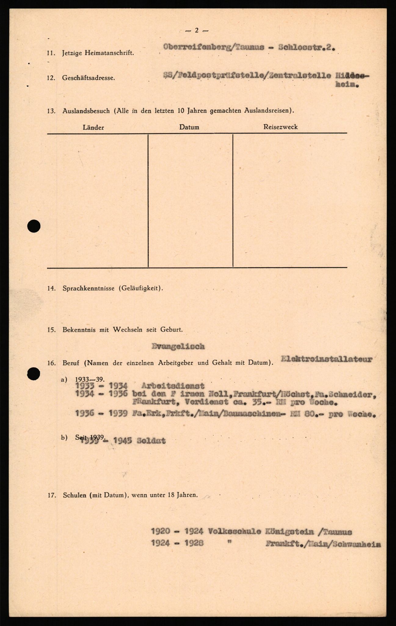 Forsvaret, Forsvarets overkommando II, RA/RAFA-3915/D/Db/L0031: CI Questionaires. Tyske okkupasjonsstyrker i Norge. Tyskere., 1945-1946, p. 79