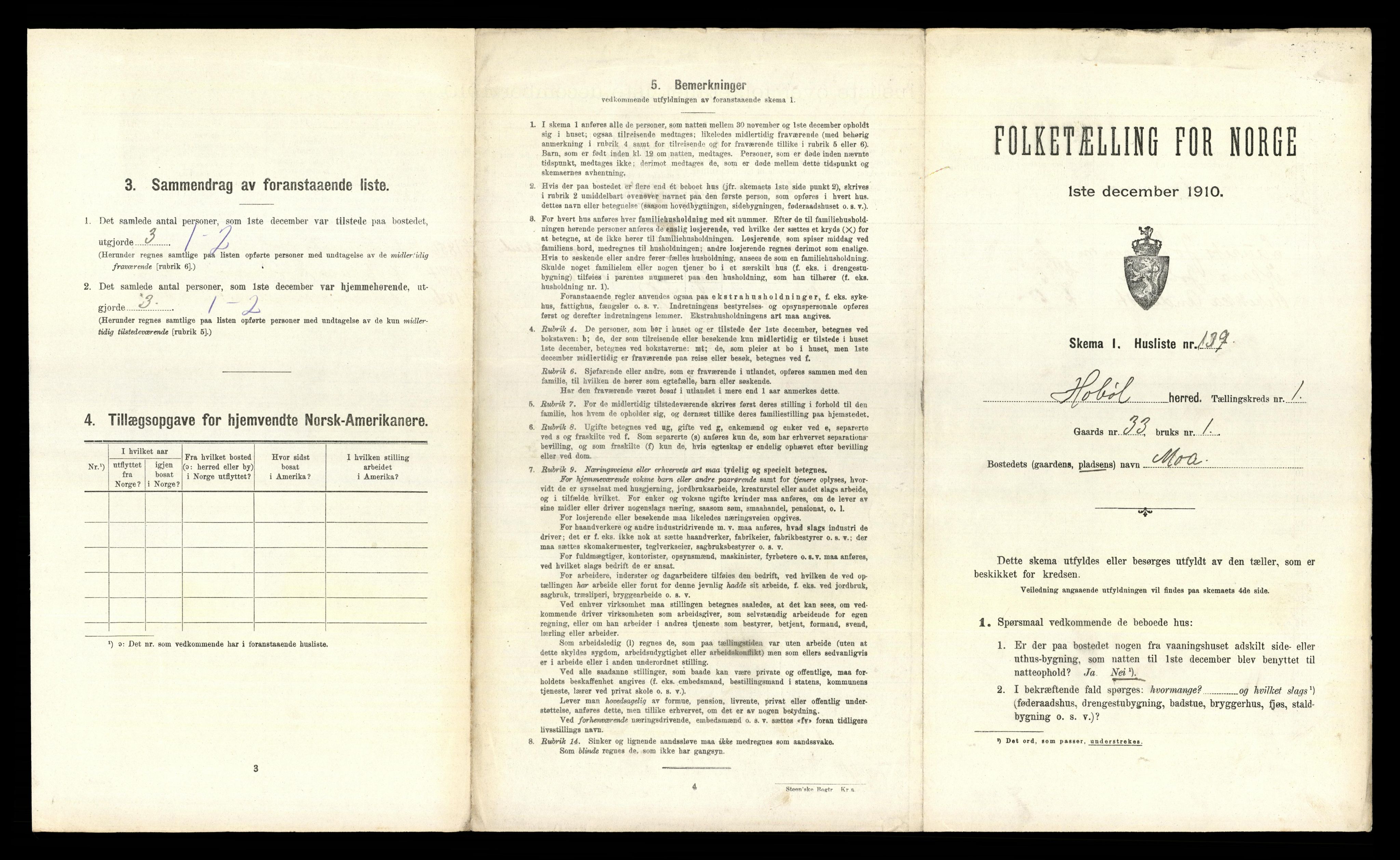 RA, 1910 census for Hobøl, 1910, p. 302