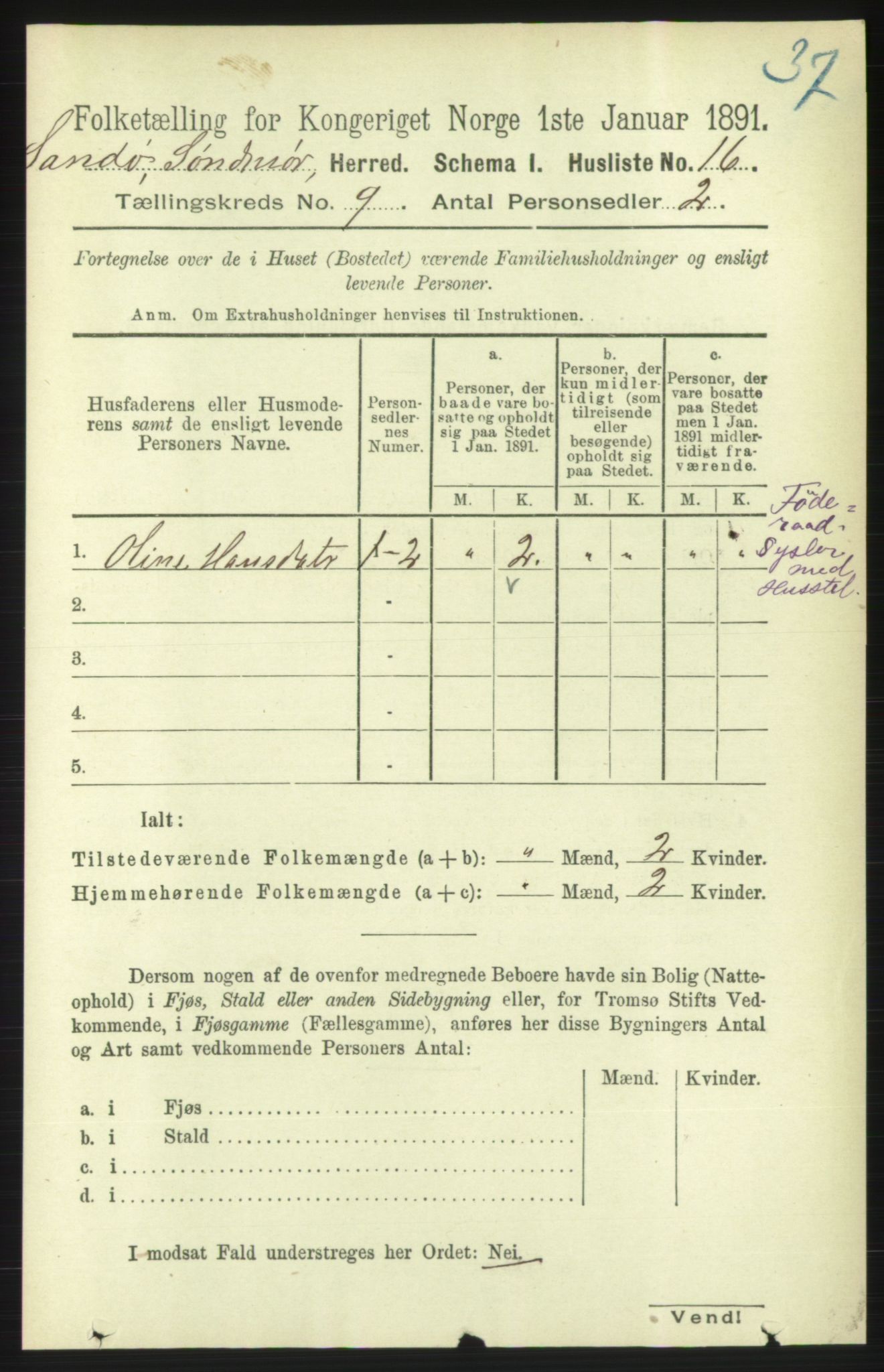 RA, 1891 census for 1514 Sande, 1891, p. 1462