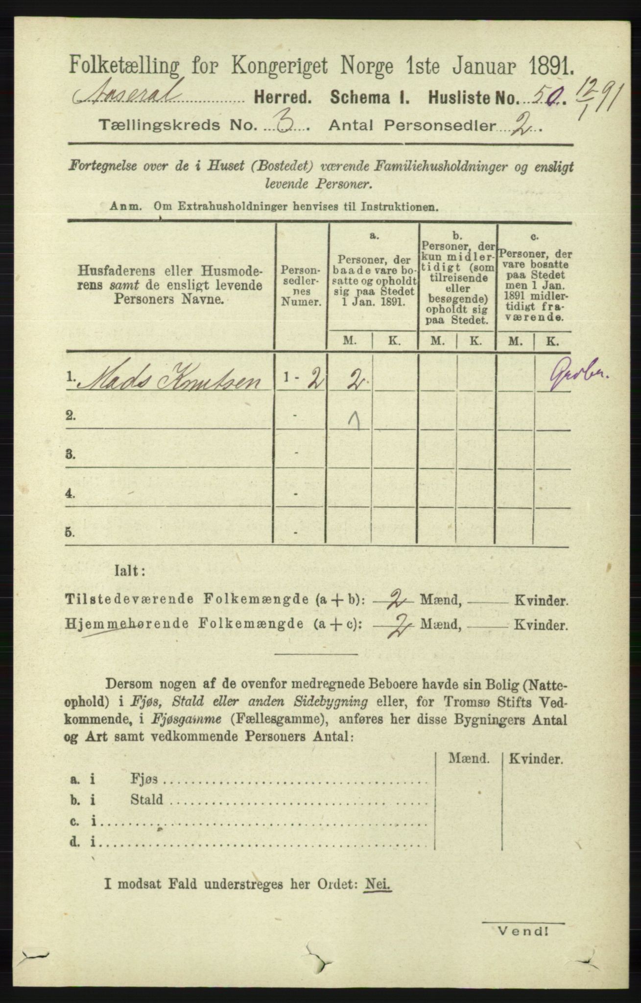 RA, 1891 census for 1026 Åseral, 1891, p. 773