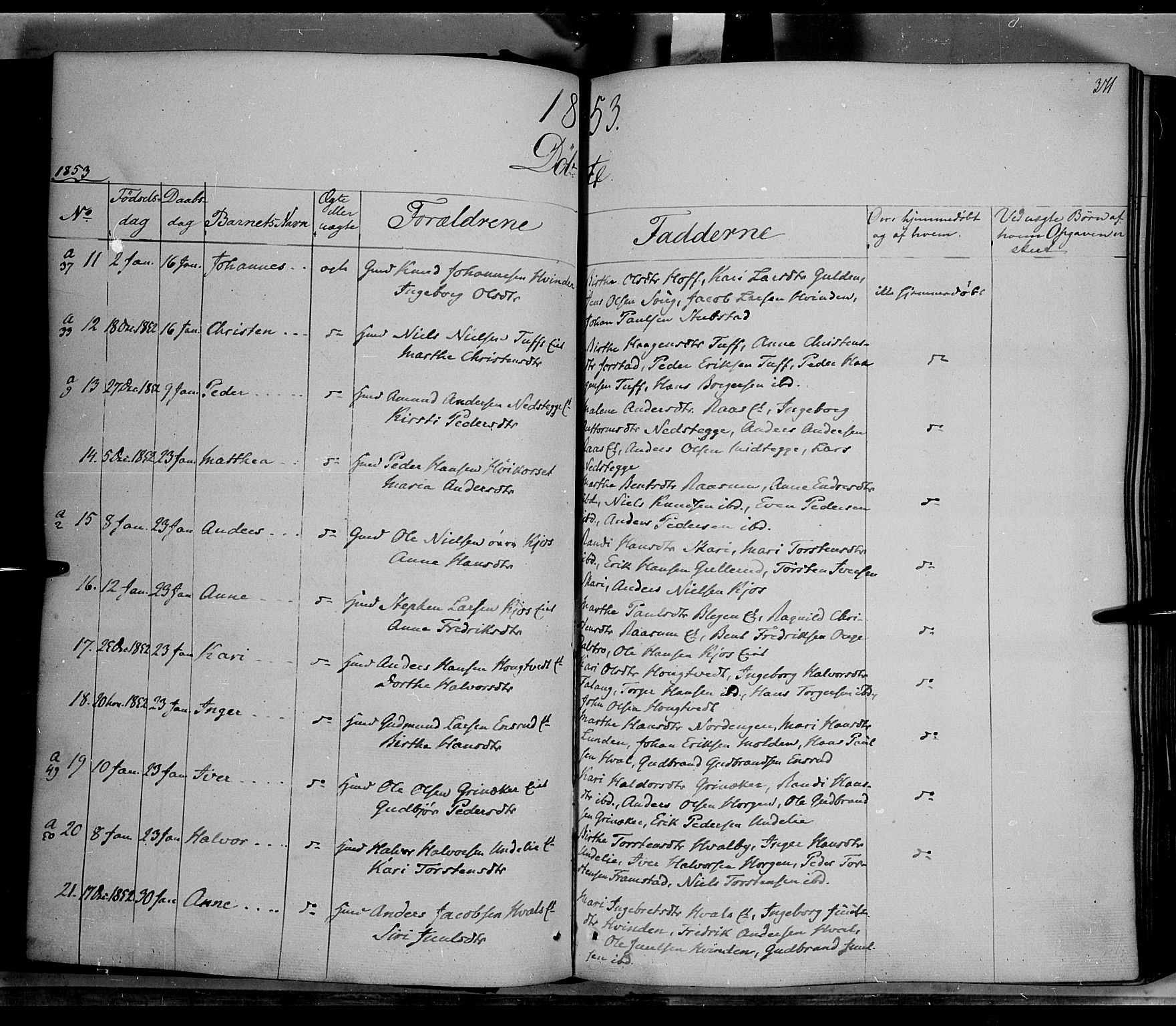 Gran prestekontor, SAH/PREST-112/H/Ha/Haa/L0011: Parish register (official) no. 11, 1842-1856, p. 370-371