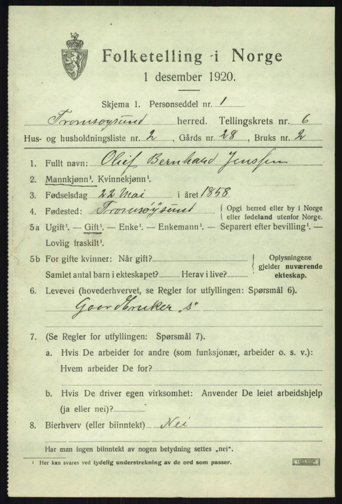 SATØ, 1920 census for Tromsøysund, 1920, p. 4998