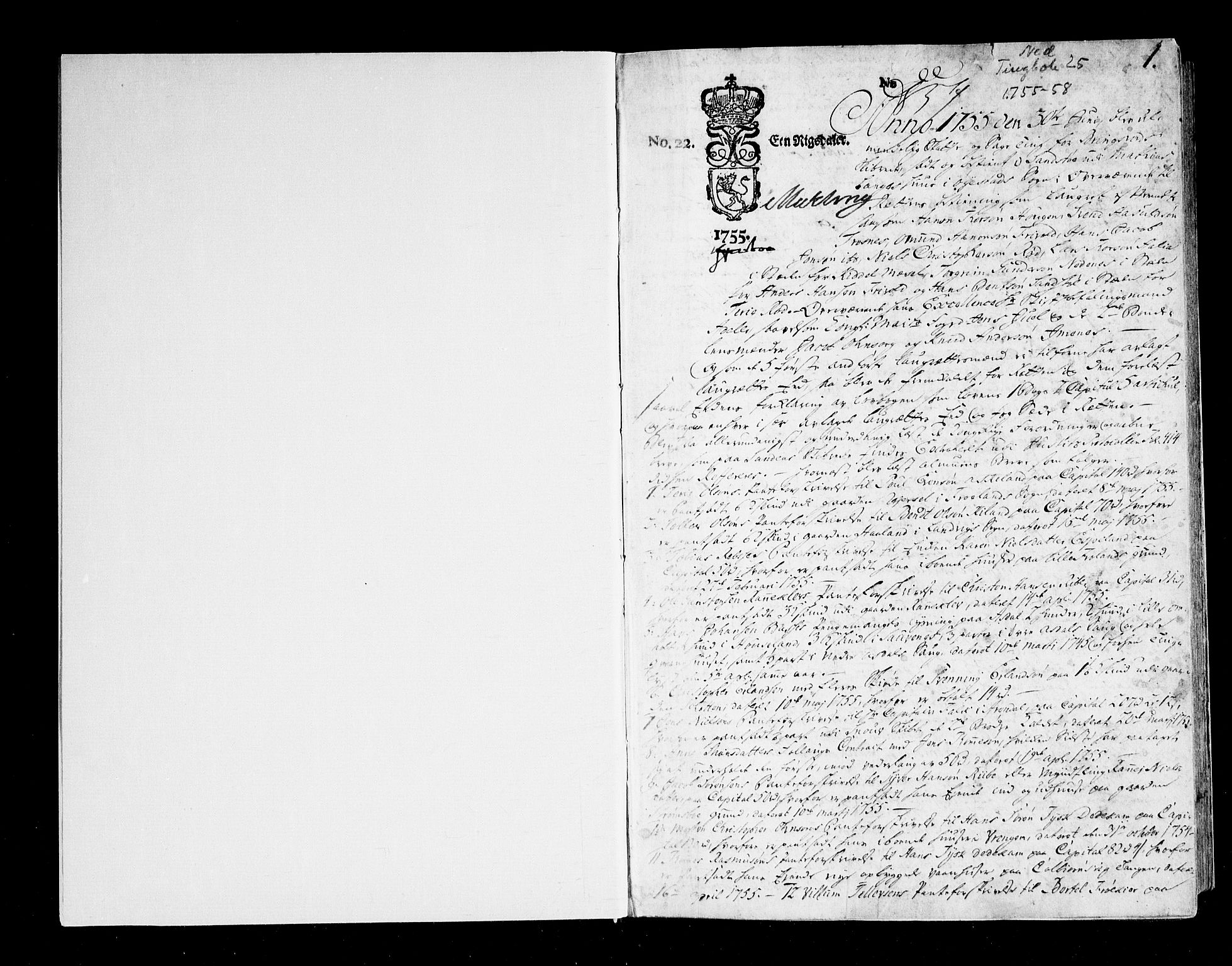 Nedenes sorenskriveri før 1824, AV/SAK-1221-0007/F/Fa/L0030: Tingbok med register nr 25, 1755-1758, p. 0b-1a