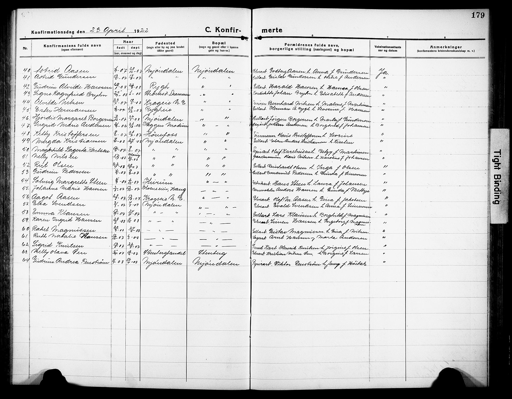 Nedre Eiker kirkebøker, SAKO/A-612/G/Ga/L0006: Parish register (copy) no. 6, 1922-1933, p. 179