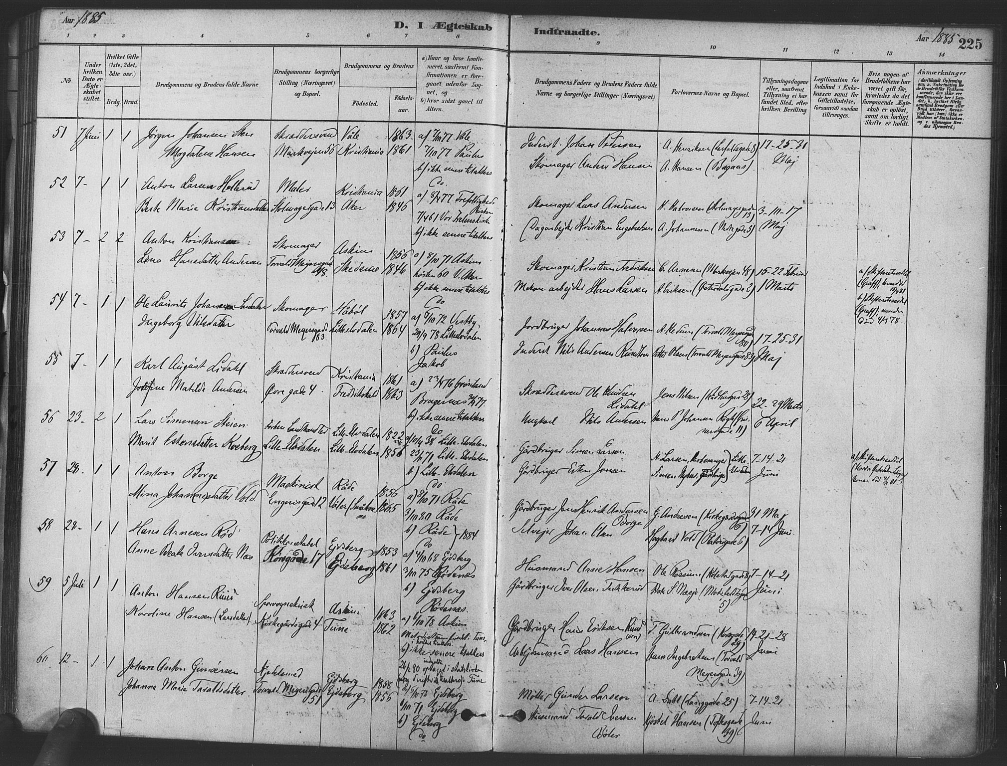 Paulus prestekontor Kirkebøker, AV/SAO-A-10871/F/Fa/L0004: Parish register (official) no. 4, 1879-1891, p. 225