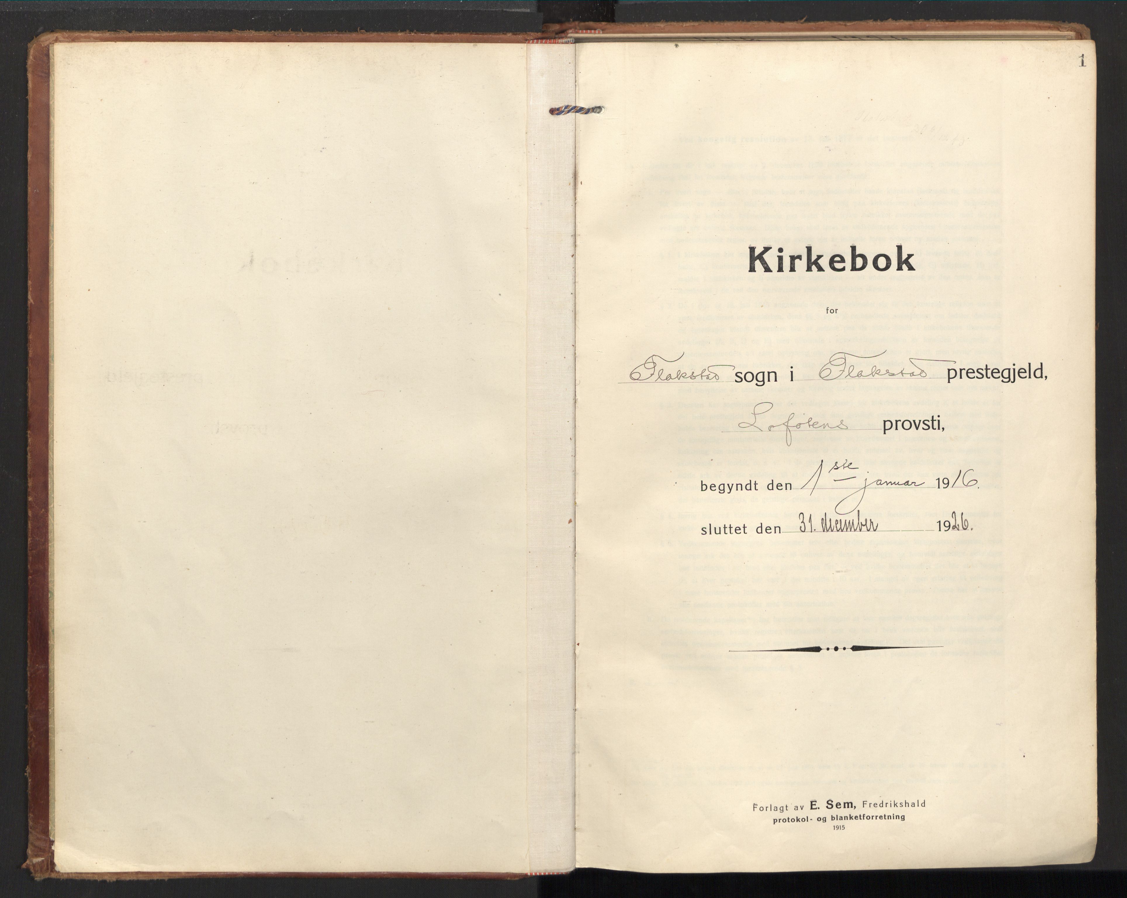 Ministerialprotokoller, klokkerbøker og fødselsregistre - Nordland, SAT/A-1459/885/L1210: Parish register (official) no. 885A10, 1916-1926, p. 1
