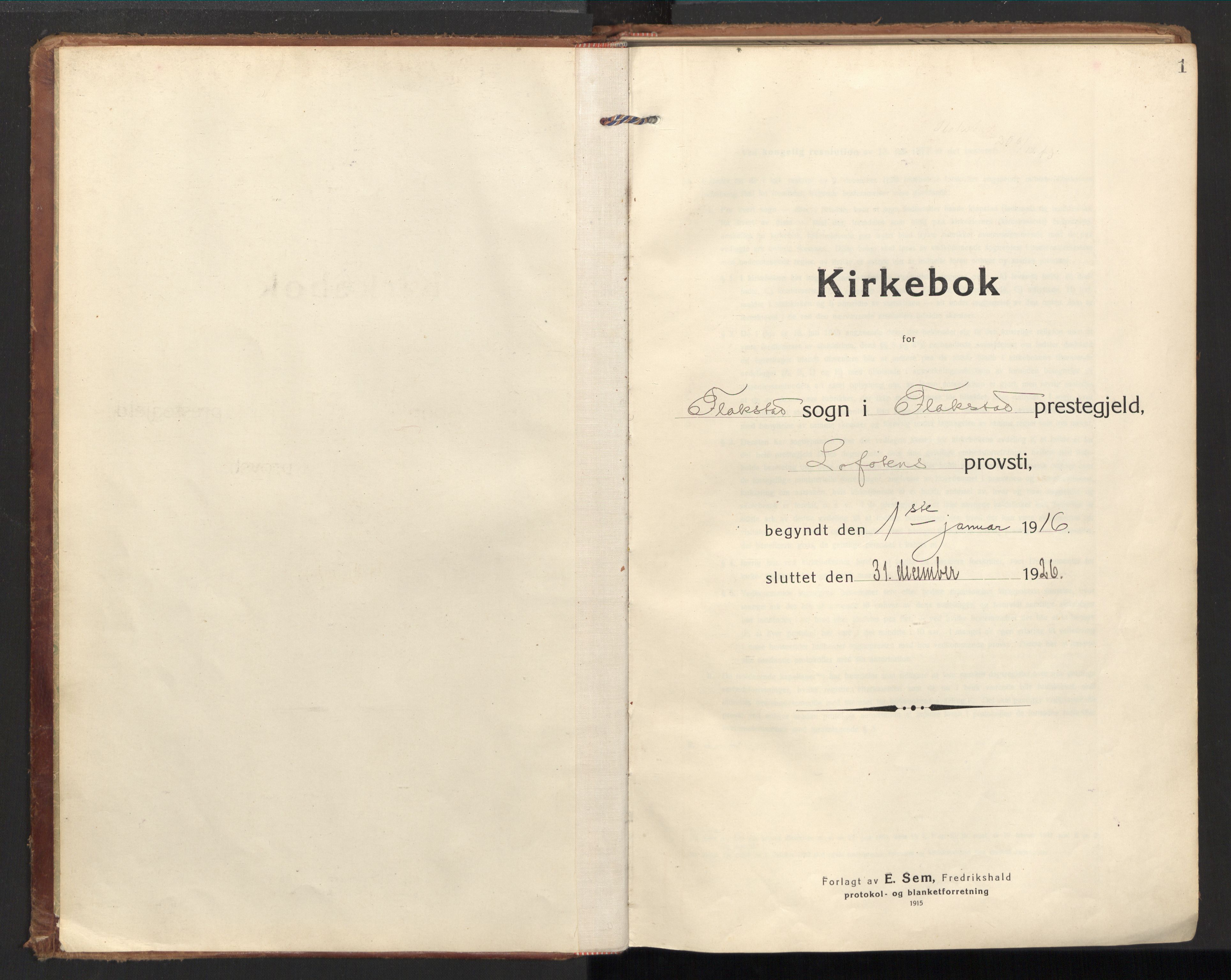 Ministerialprotokoller, klokkerbøker og fødselsregistre - Nordland, AV/SAT-A-1459/885/L1210: Parish register (official) no. 885A10, 1916-1926, p. 1