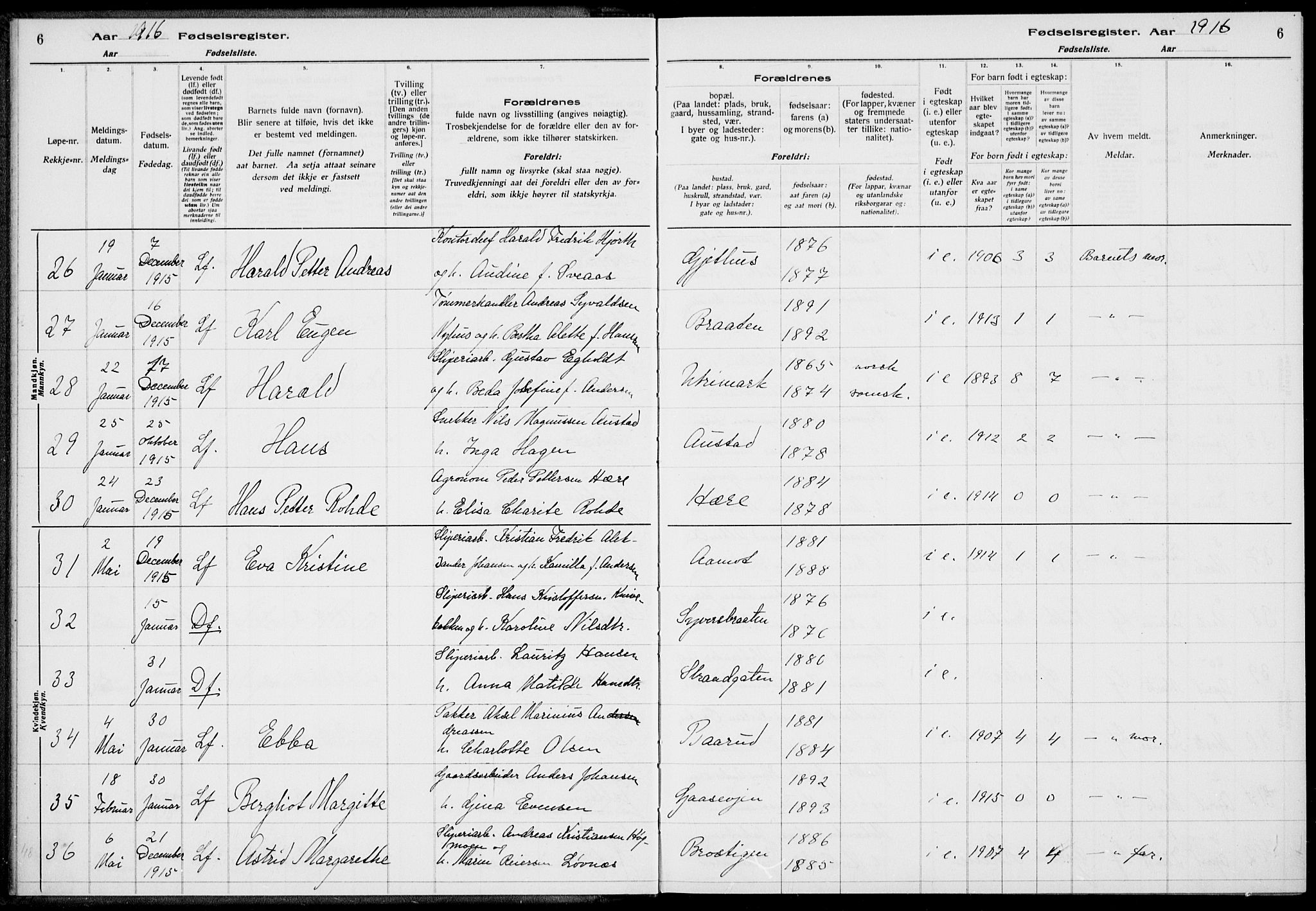 Modum kirkebøker, AV/SAKO-A-234/J/Ja/L0001: Birth register no. I 1, 1916-1923, p. 6