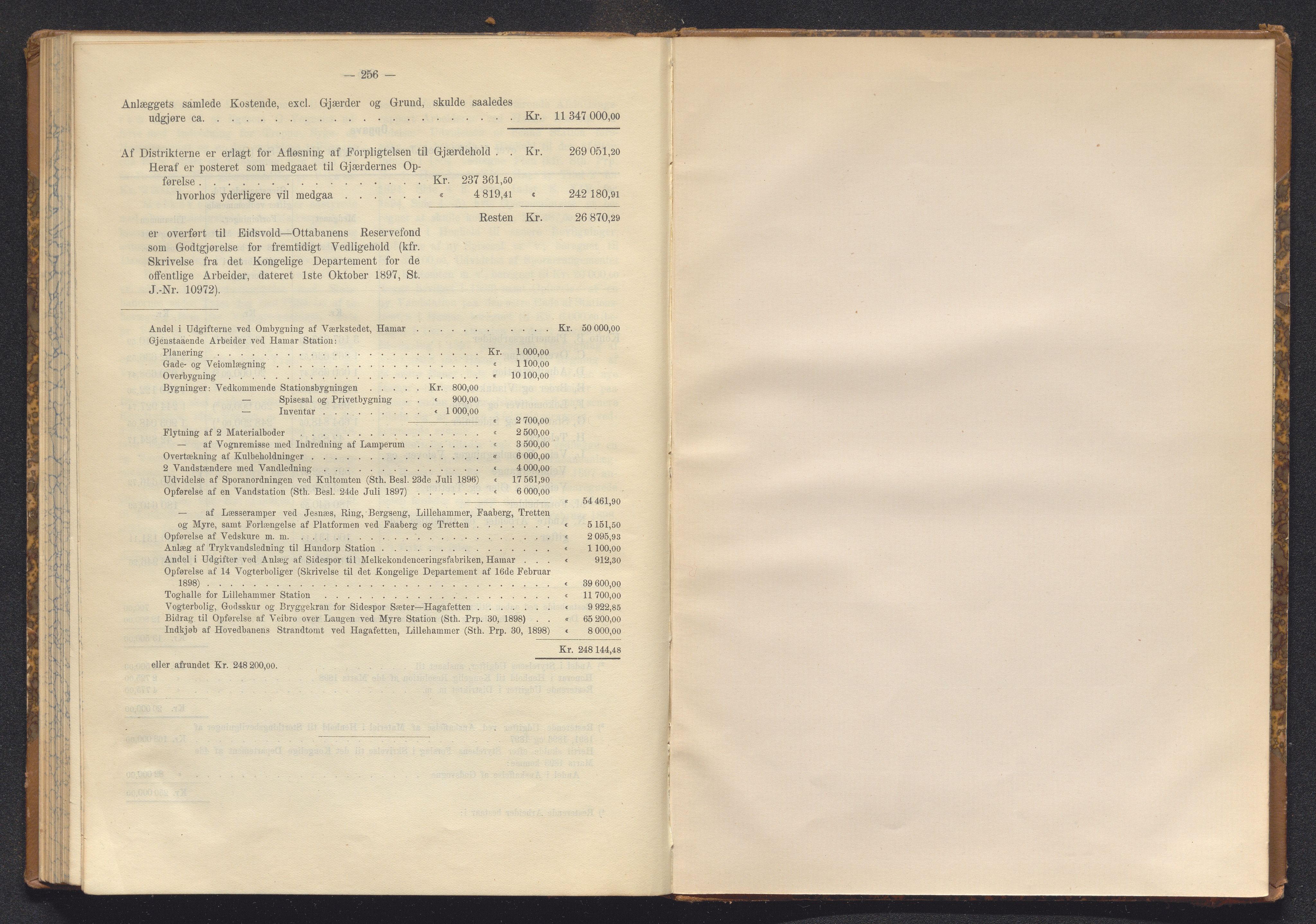 Norges Statsbaner Bibliotek (NSB), AV/SAKO-A-355/E/Ea/L0161/0006: Jernbanedrift (656.2) / Dovrebanen. Avslutningsrapport for jernbaneanlegg Hamar - Sel, 1898, p. 256
