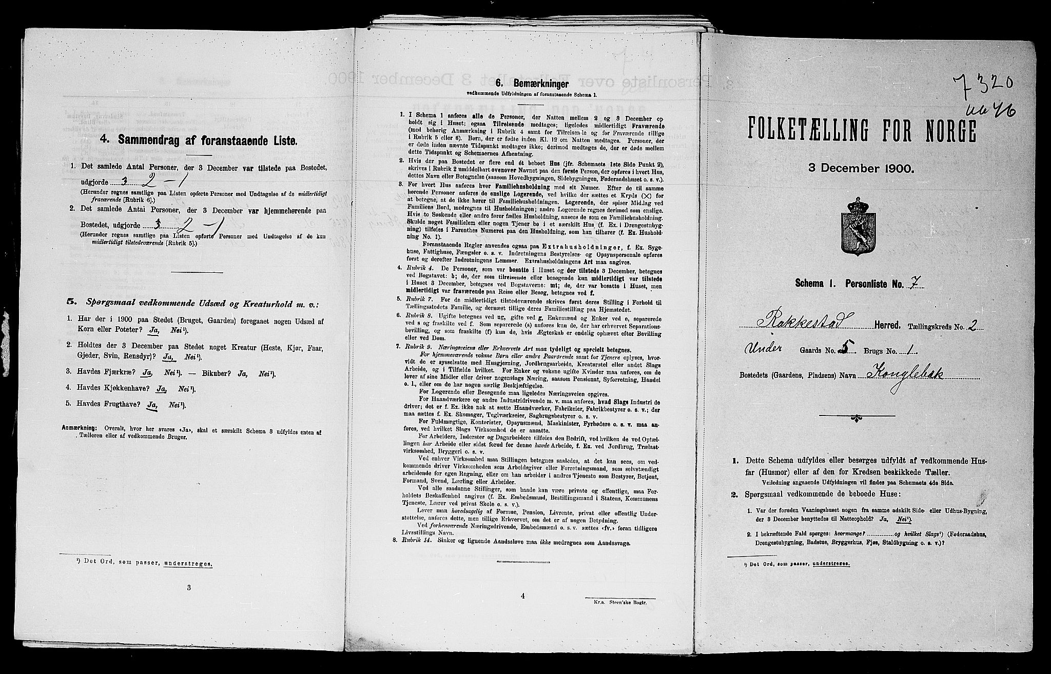 SAO, 1900 census for Rakkestad, 1900