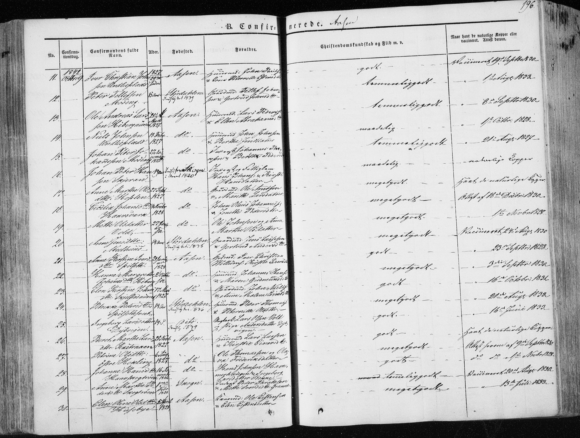 Ministerialprotokoller, klokkerbøker og fødselsregistre - Nord-Trøndelag, AV/SAT-A-1458/713/L0115: Parish register (official) no. 713A06, 1838-1851, p. 196