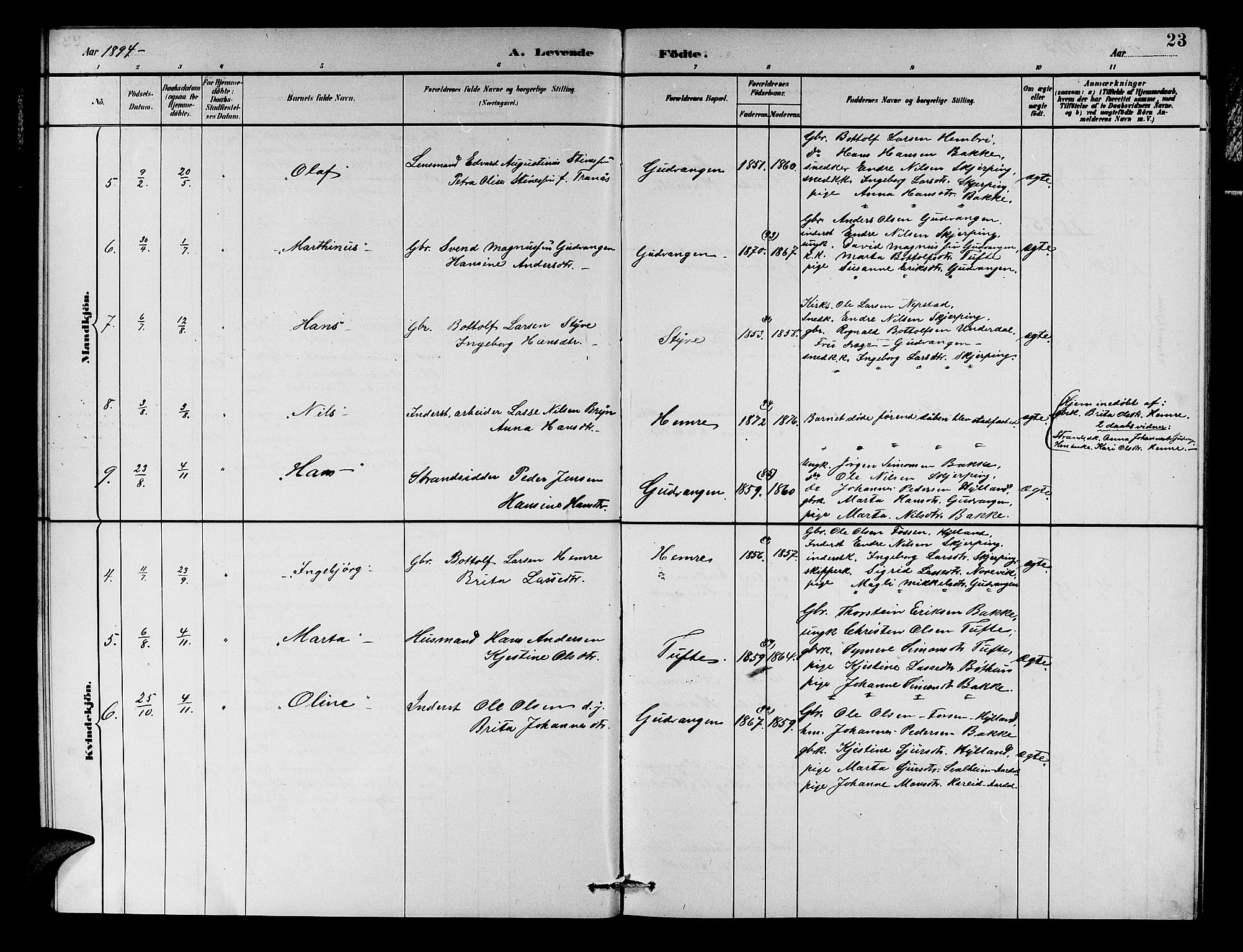 Aurland sokneprestembete, SAB/A-99937/H/Hb/Hbc/L0002: Parish register (copy) no. C 2, 1883-1900, p. 23