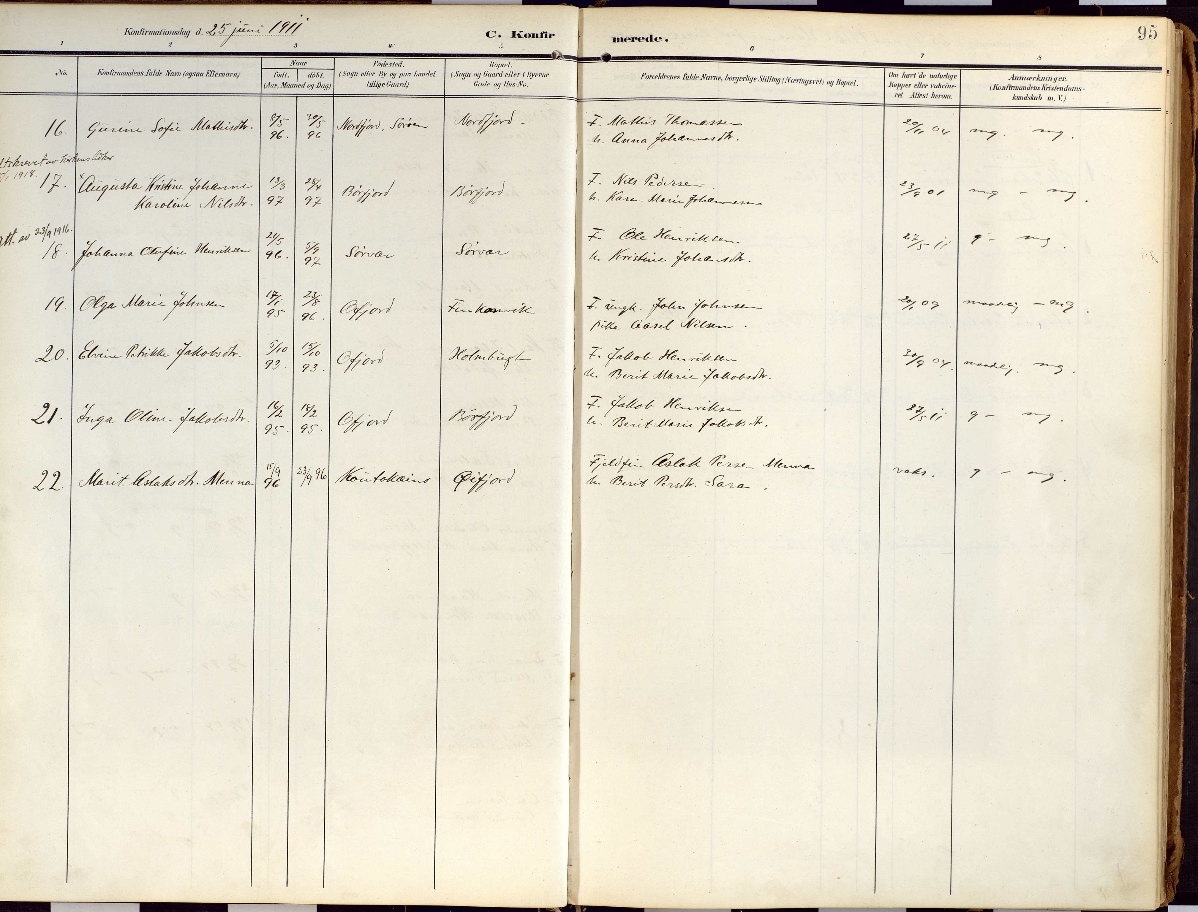 Loppa sokneprestkontor, SATØ/S-1339/H/Ha/L0010kirke: Parish register (official) no. 10, 1907-1922, p. 95