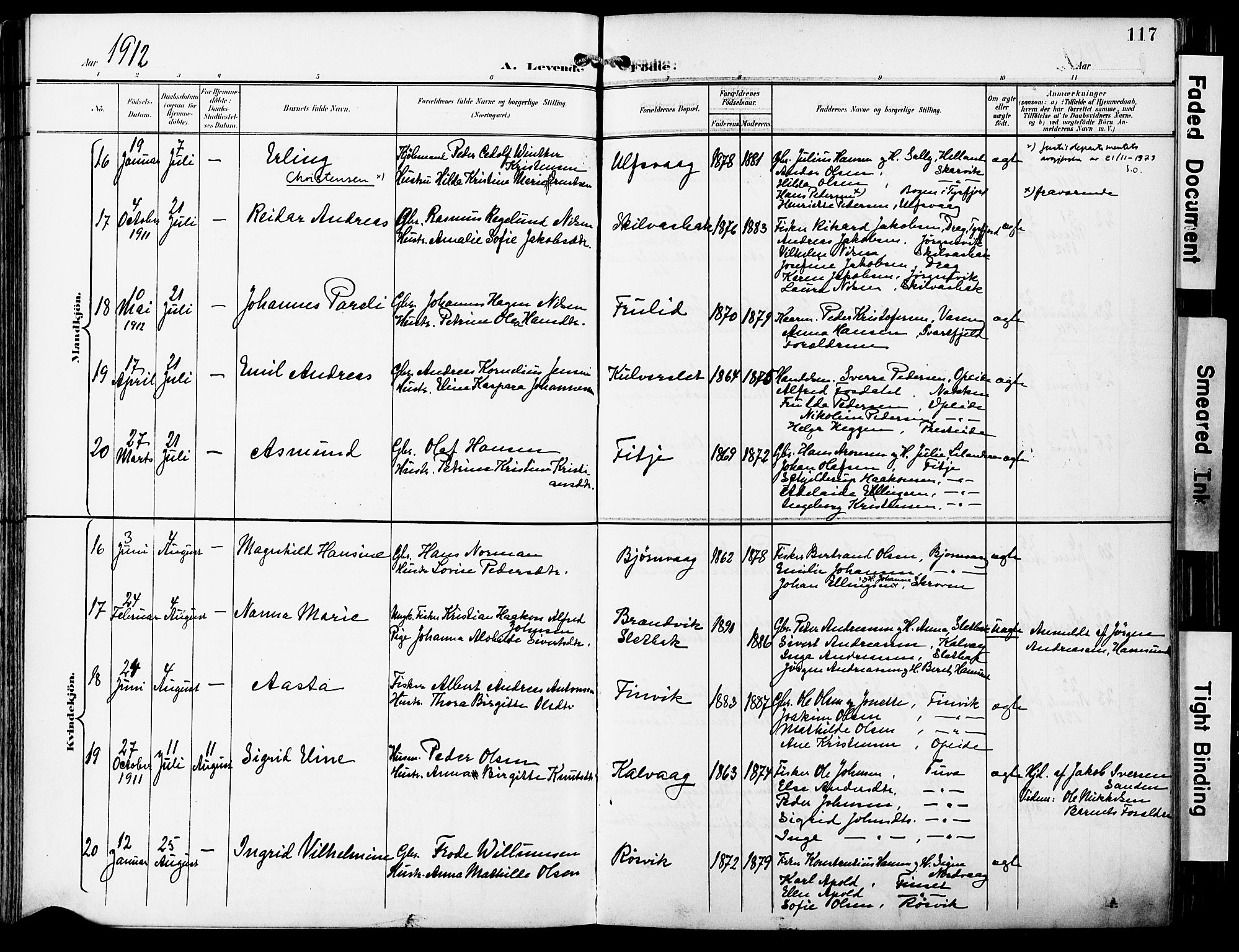 Ministerialprotokoller, klokkerbøker og fødselsregistre - Nordland, AV/SAT-A-1459/859/L0848: Parish register (official) no. 859A08, 1900-1912, p. 117