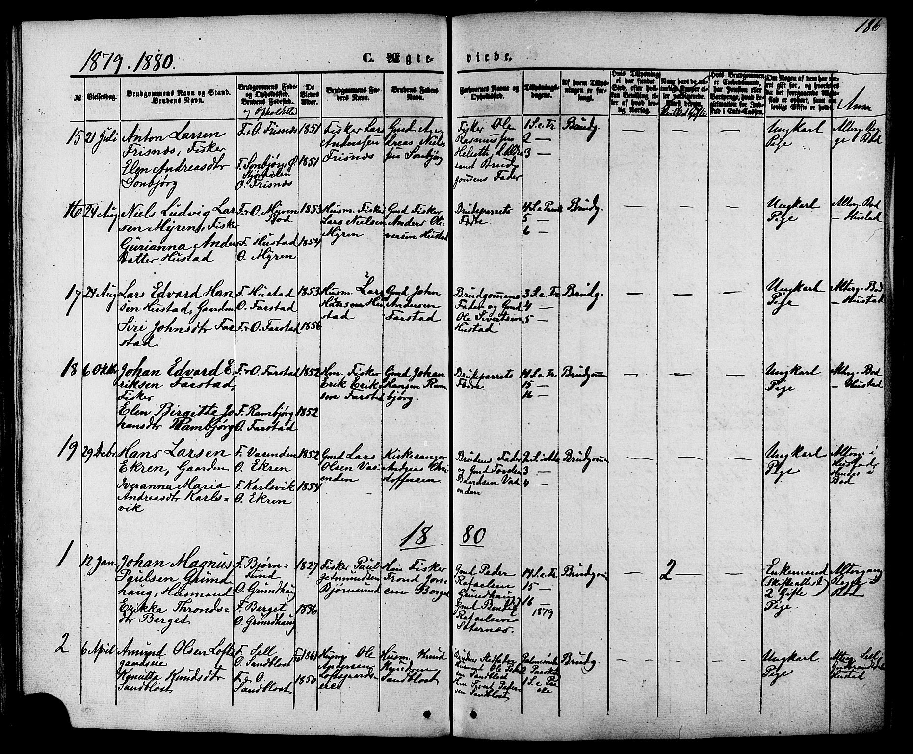 Ministerialprotokoller, klokkerbøker og fødselsregistre - Møre og Romsdal, SAT/A-1454/566/L0768: Parish register (official) no. 566A07, 1869-1881, p. 186