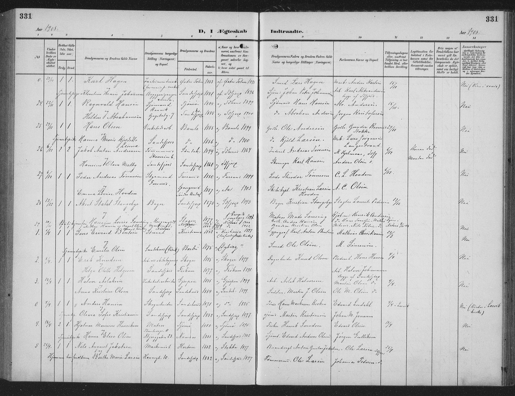 Sandefjord kirkebøker, AV/SAKO-A-315/G/Ga/L0003: Parish register (copy) no. 3, 1903-1920, p. 331